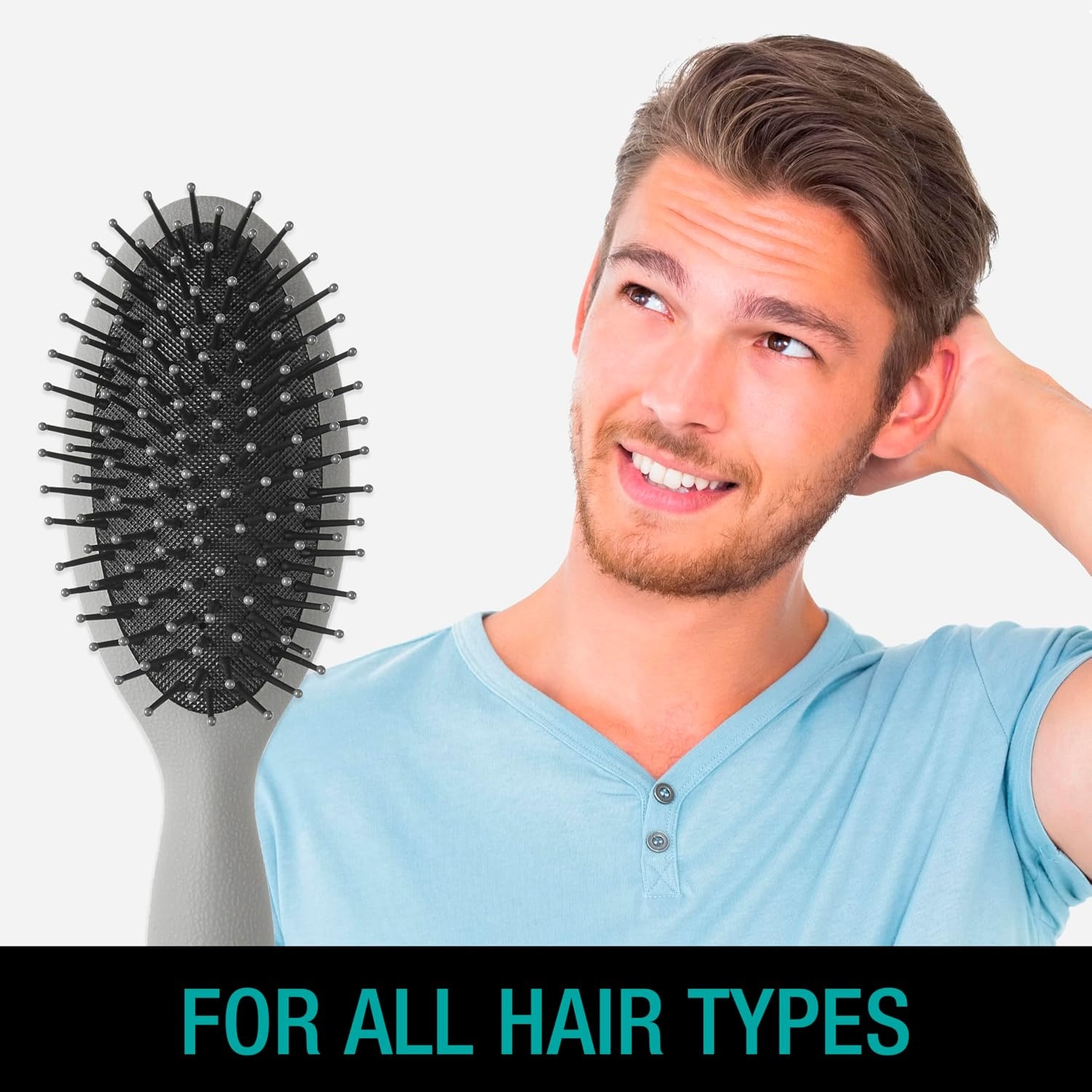 image:imageCONAIR Men Hair Brush Mens Detangler Brush for Everyday Brushing and All Hair Types Flexible Cushion Base with BallTipped Bristles Wont Snag or Pull BlackSlate Grey