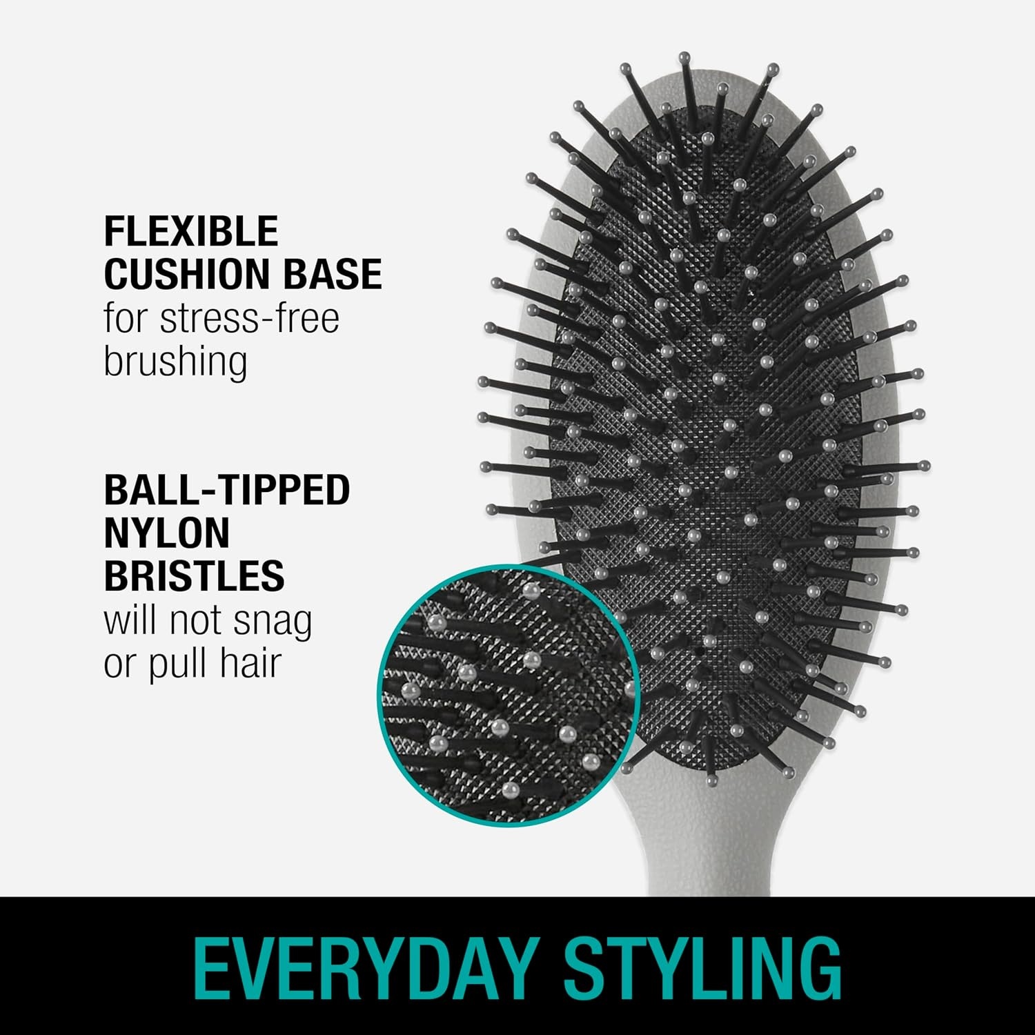 image:imageCONAIR Men Hair Brush Mens Detangler Brush for Everyday Brushing and All Hair Types Flexible Cushion Base with BallTipped Bristles Wont Snag or Pull BlackSlate Grey