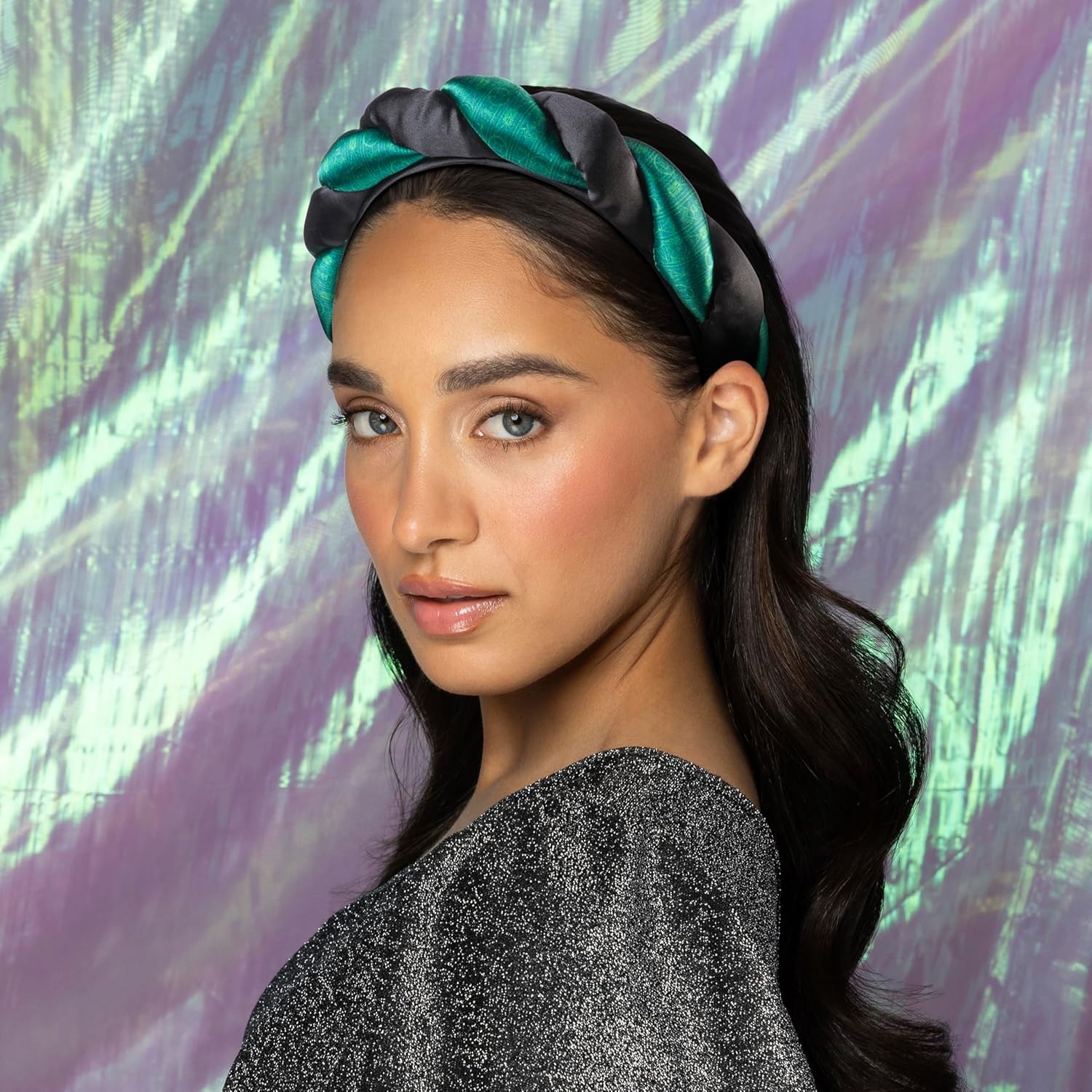 image:imageCONAIR Wicked 2 Elphaba Green Satin Twisted Spa bubble Headband ideal for washing face and applying makeup gifts for her ScunciElphaba Twisted Green