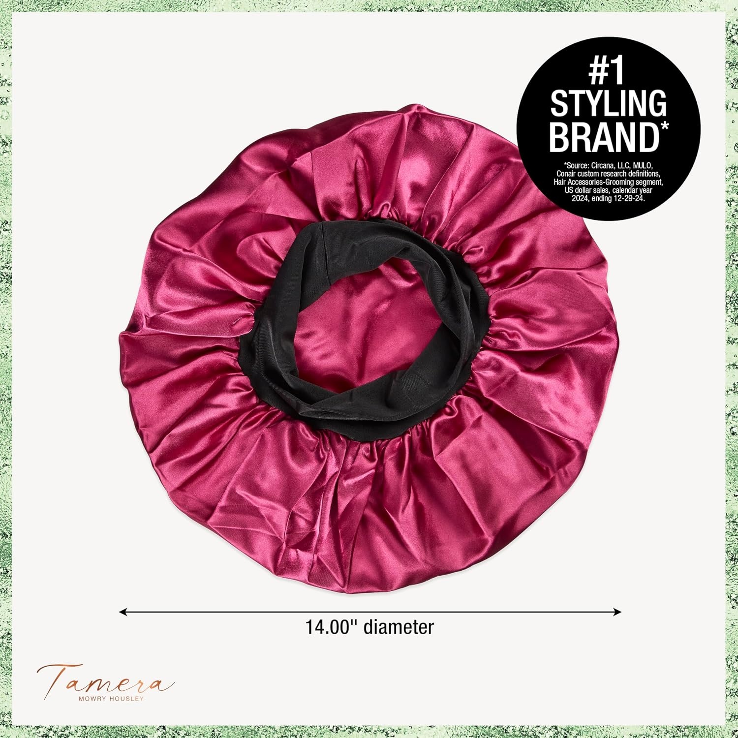 image:imageCONAIR x Tamera Mowry Collection Satin Swirl Print Hair Bonnet with bonus Curl Definition Brush Nylon Bristle hairbrush curl smoothing hair brush features removable bristles tie hair capPink Bonnet WPillowcase