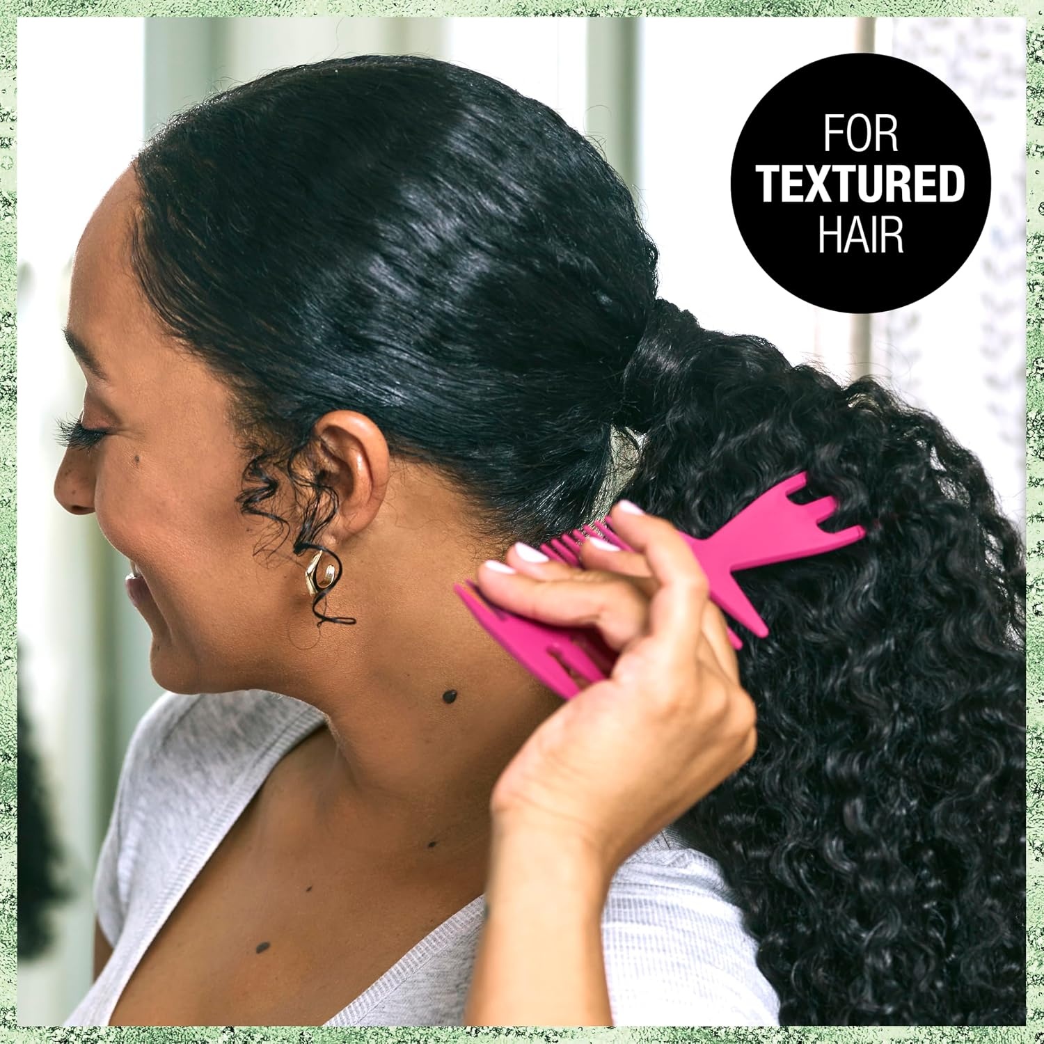 image:imageCONAIR x Tamera Mowry Collection Satin Swirl Print Hair Bonnet with bonus Curl Definition Brush Nylon Bristle hairbrush curl smoothing hair brush features removable bristles tie hair capPink 3in1 comb