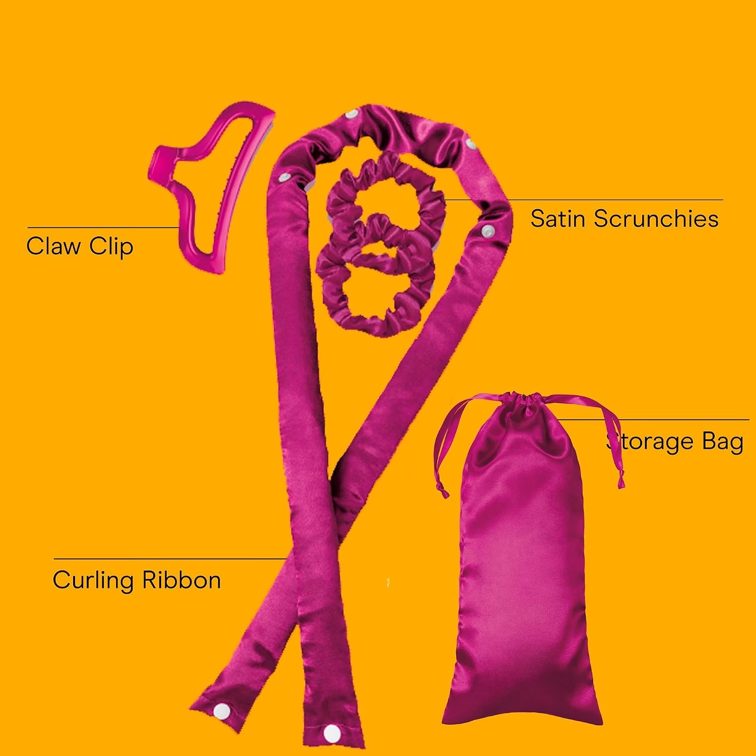 image:imageConair 2in1 Heat amp Heatless Hair Curler Set Includes Satin Curling Ribbon Claw Clip 2 Scrunchies USB Cord and Satin Pouch Pink