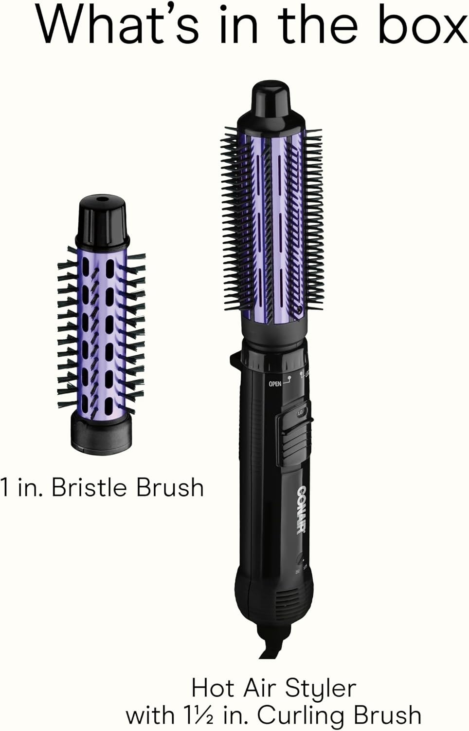 image:imageConair 2in1 Hot Air Curling Combo Includes 15inch Curl Brush and 1inch Aluminum Bristle BrushBlack Purple