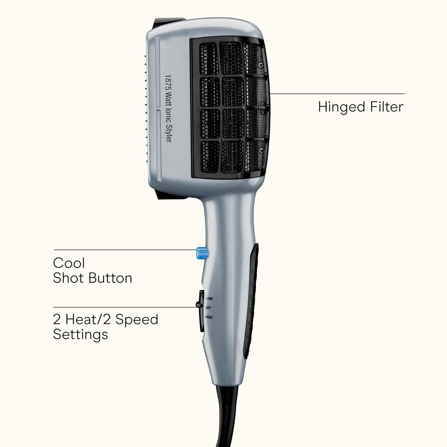 image:imageConair 3in1 Styling Hair Dryer 1875W Blow Dryer with 3 Styling Attachments to Detangle Straighten and Volumize Ionic Technology Dual Voltage1875 Watts Ionic Technology