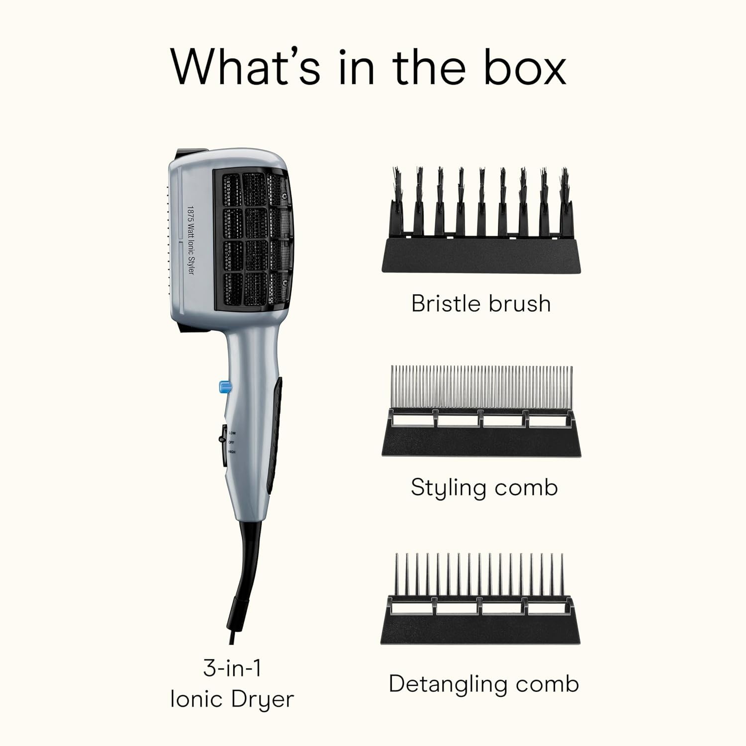 image:imageConair 3in1 Styling Hair Dryer 1875W Blow Dryer with 3 Styling Attachments to Detangle Straighten and Volumize Ionic Technology Dual Voltage1875 Watts Ionic Technology