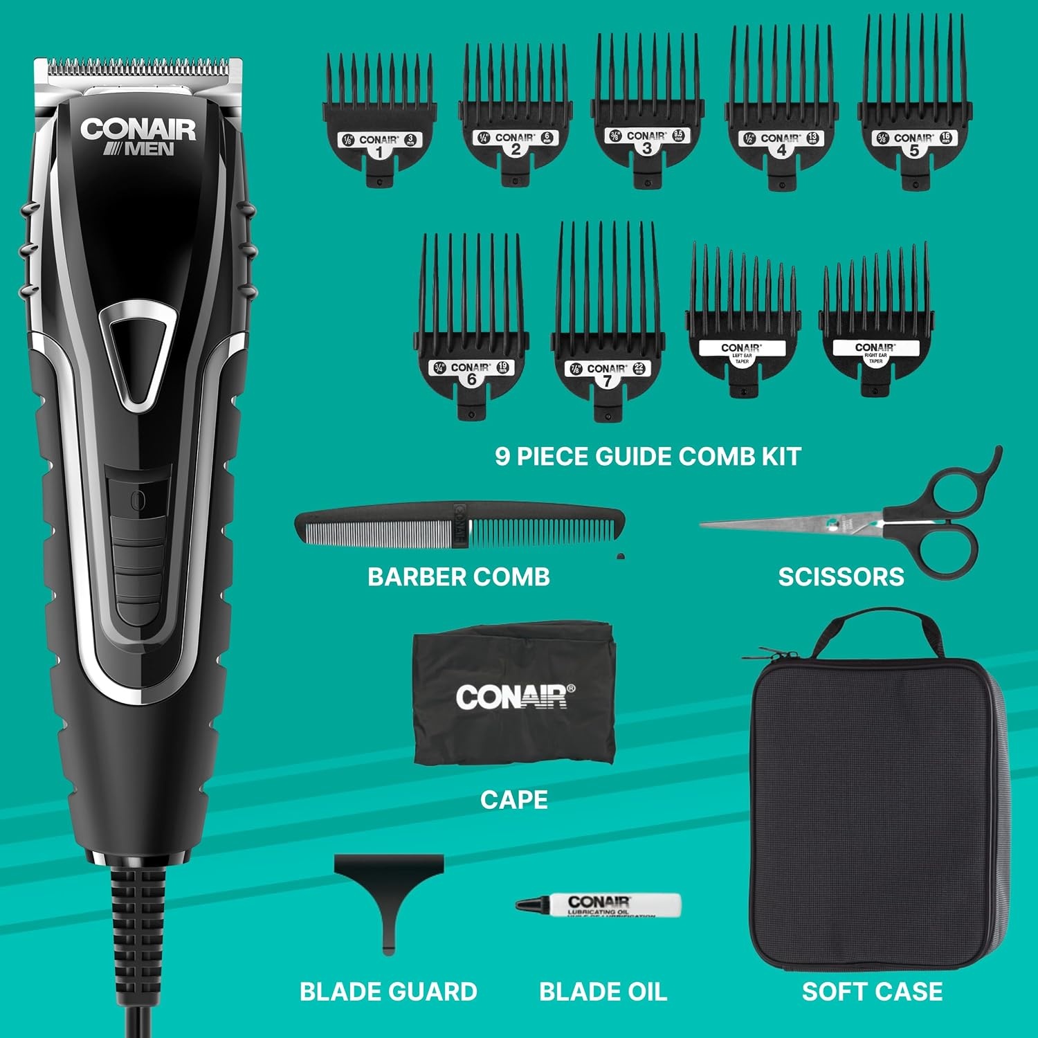 image:imageConair Barber Haircut Clippers Hair Trimmer 16Piece Haircut Kit
