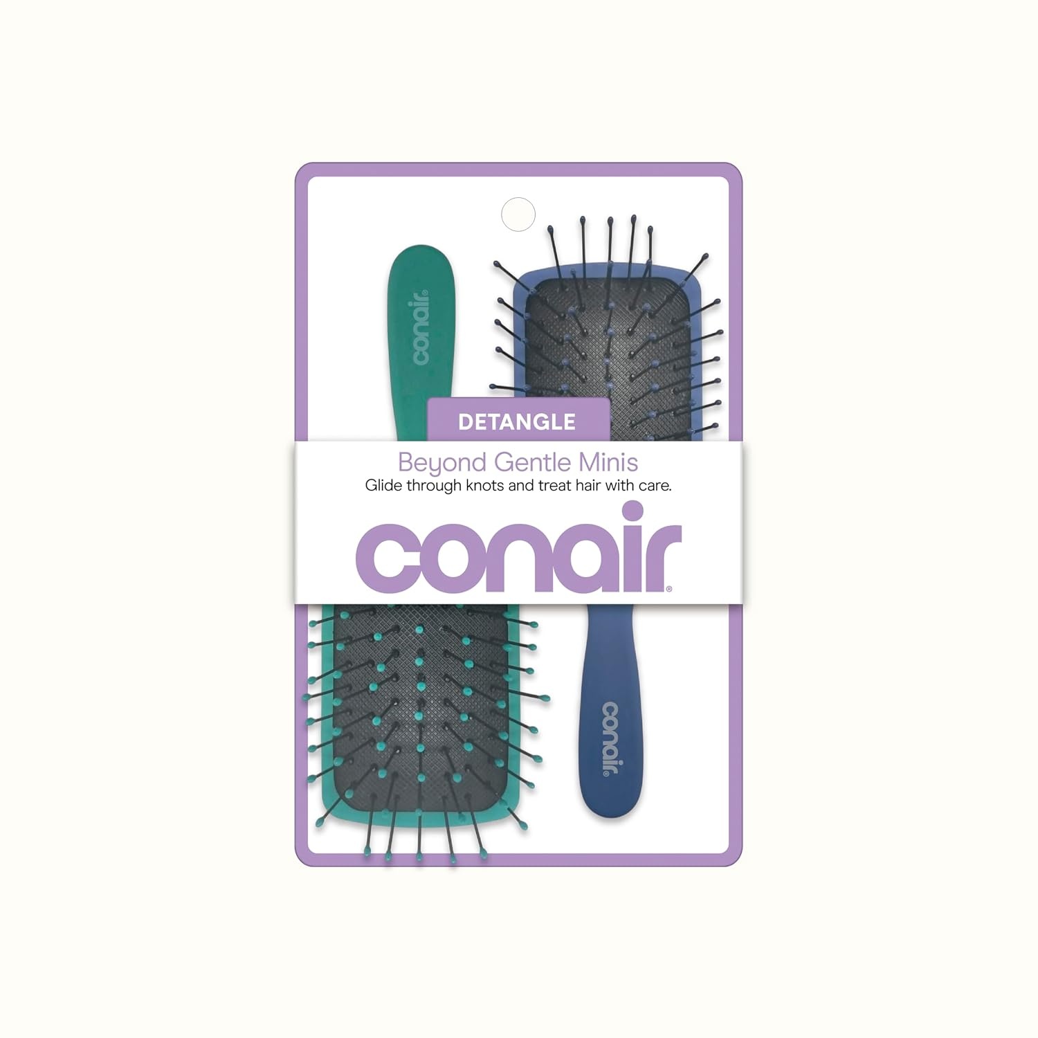 image:imageConair Beyond Gentle Mini Hair Brush Set with Strawberry amp Avocado Charms 2Pack Detangling Brushes for Wet amp Dry Hair Soft Flexible Bristles Vented Brush Compact Travel SizeBlue Teal