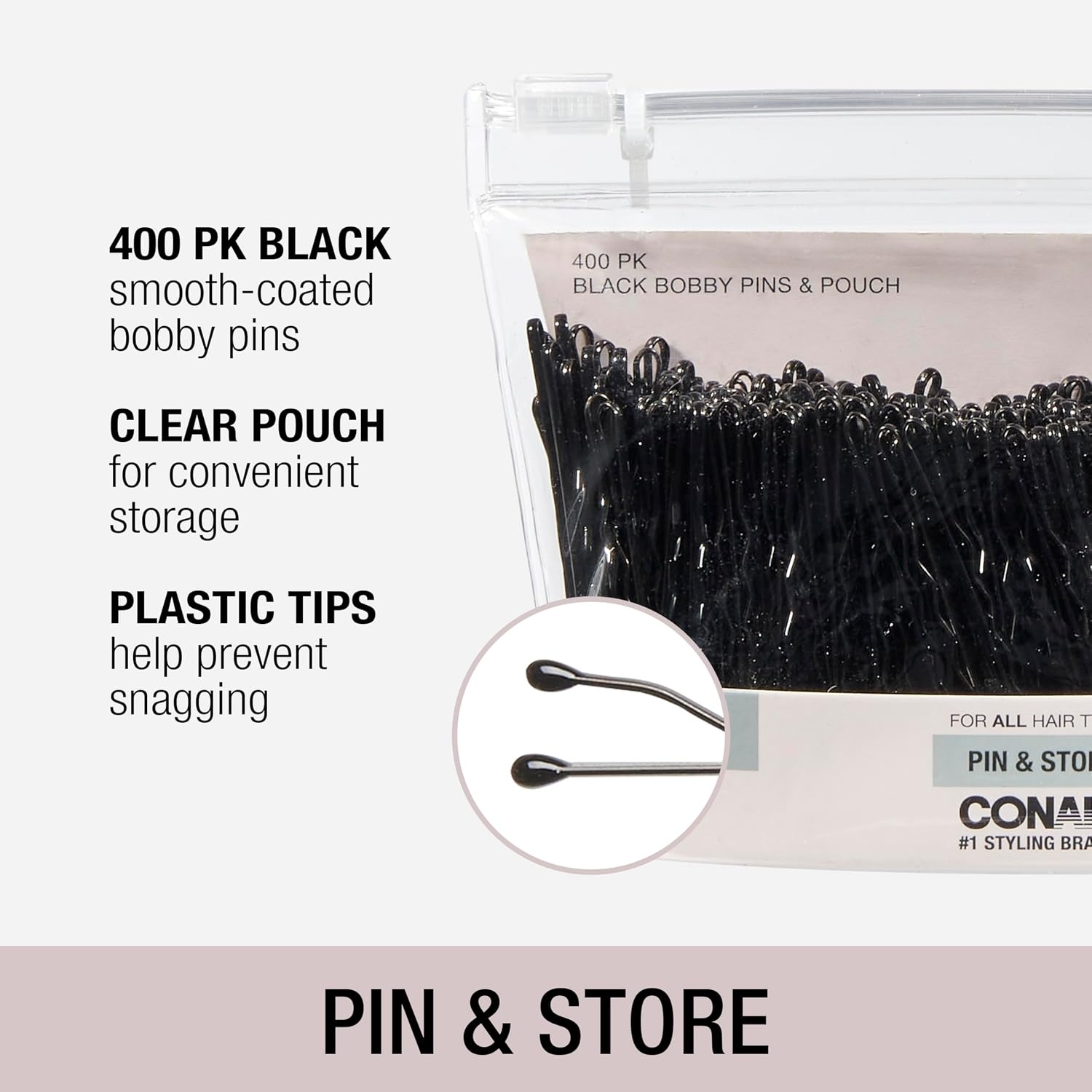 image:imageConair Bobby Hair Pins Brown Bobby Pins in Storage Tub 500 PackBlack