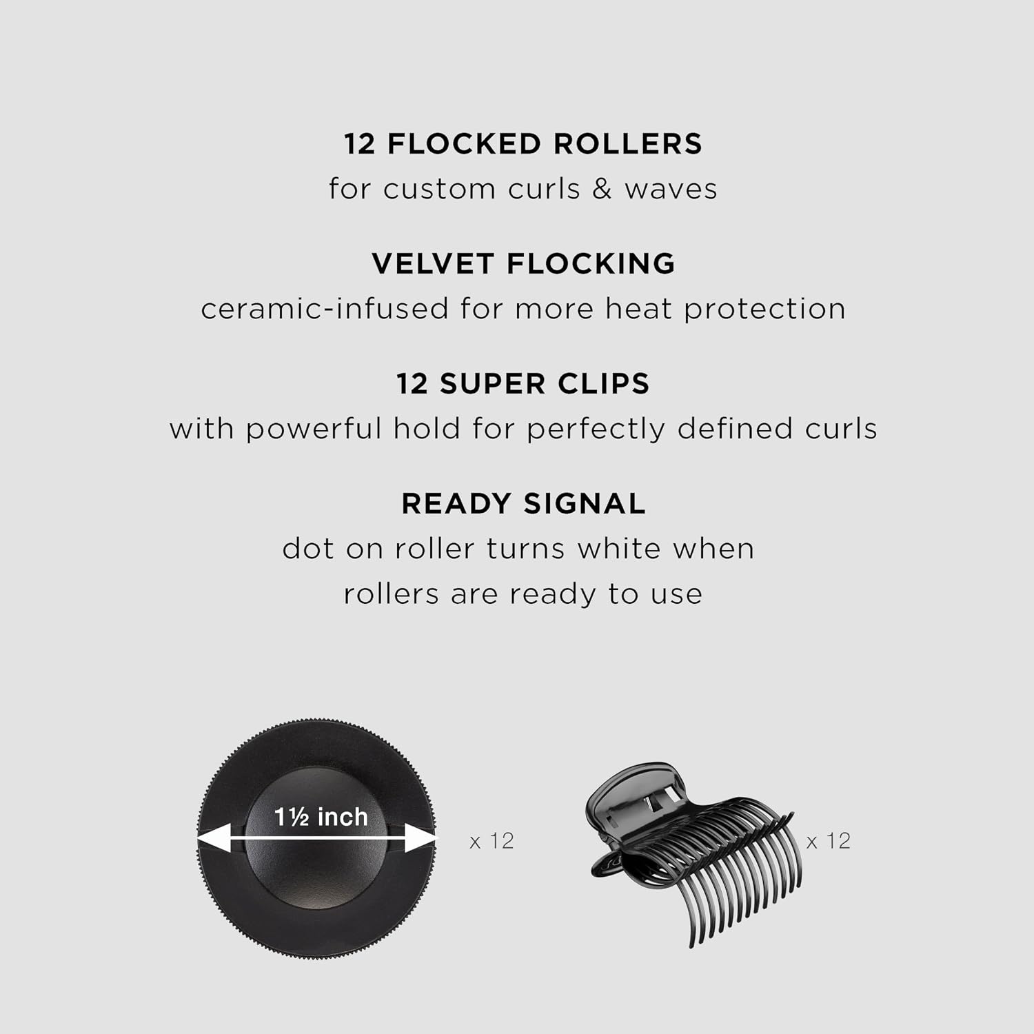 image:imageConair Ceramic 1 12inch Hot Rollers Super Clips Included Create Big Bouncy CurlsBlack Amazon Exclusive