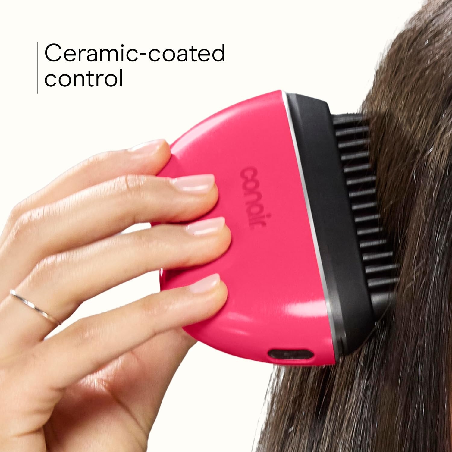 image:imageConair Ceramic Ionic Smoothing Brush Portable Frizz Control Styling Brush for Shine 2 Heat Settings up to 360F USBC Rechargeable TravelFriendly with Protective Cover Hot PinkBlack CR80