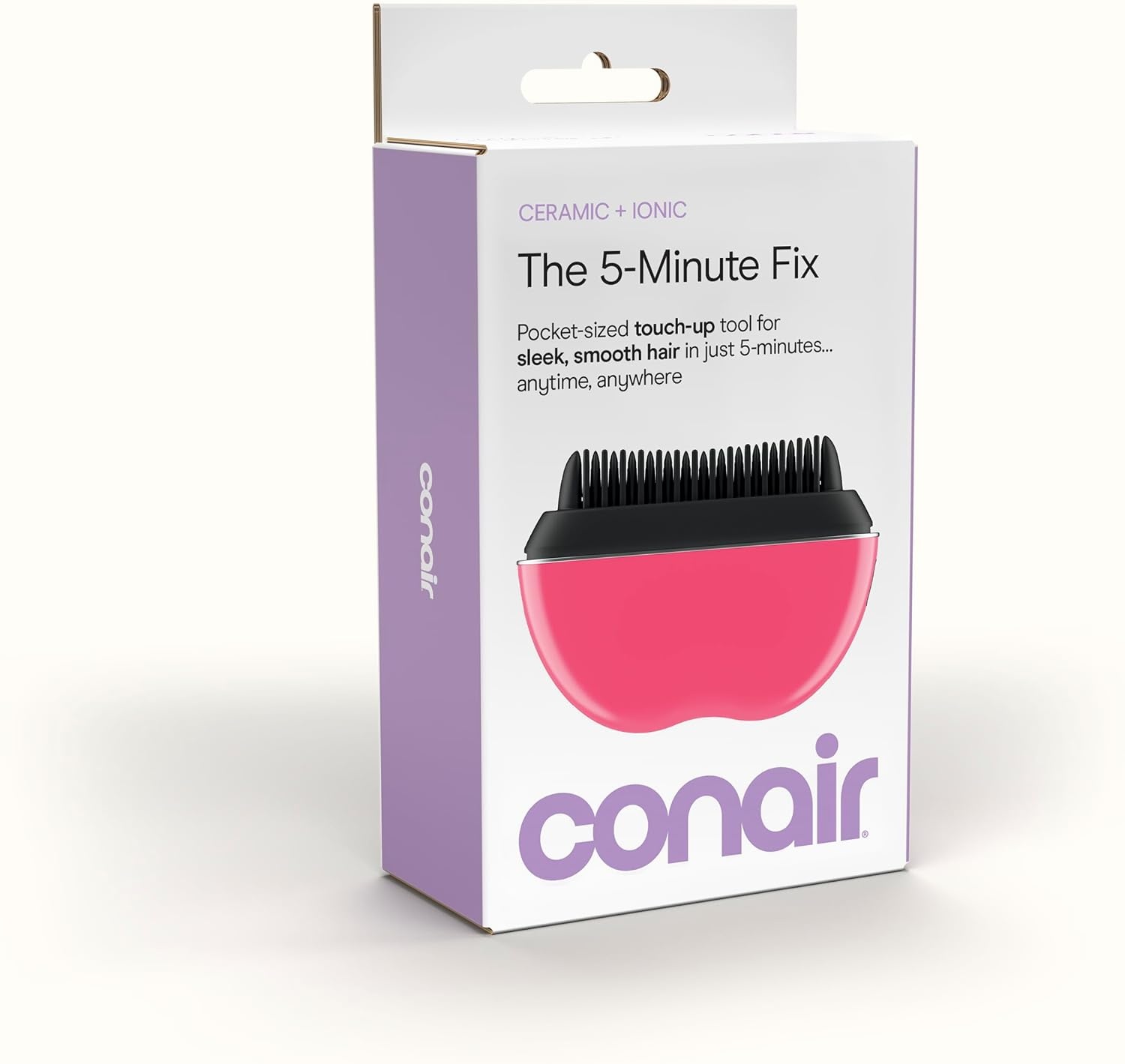 image:imageConair Ceramic Ionic Smoothing Brush Portable Frizz Control Styling Brush for Shine 2 Heat Settings up to 360F USBC Rechargeable TravelFriendly with Protective Cover Hot PinkBlack CR80