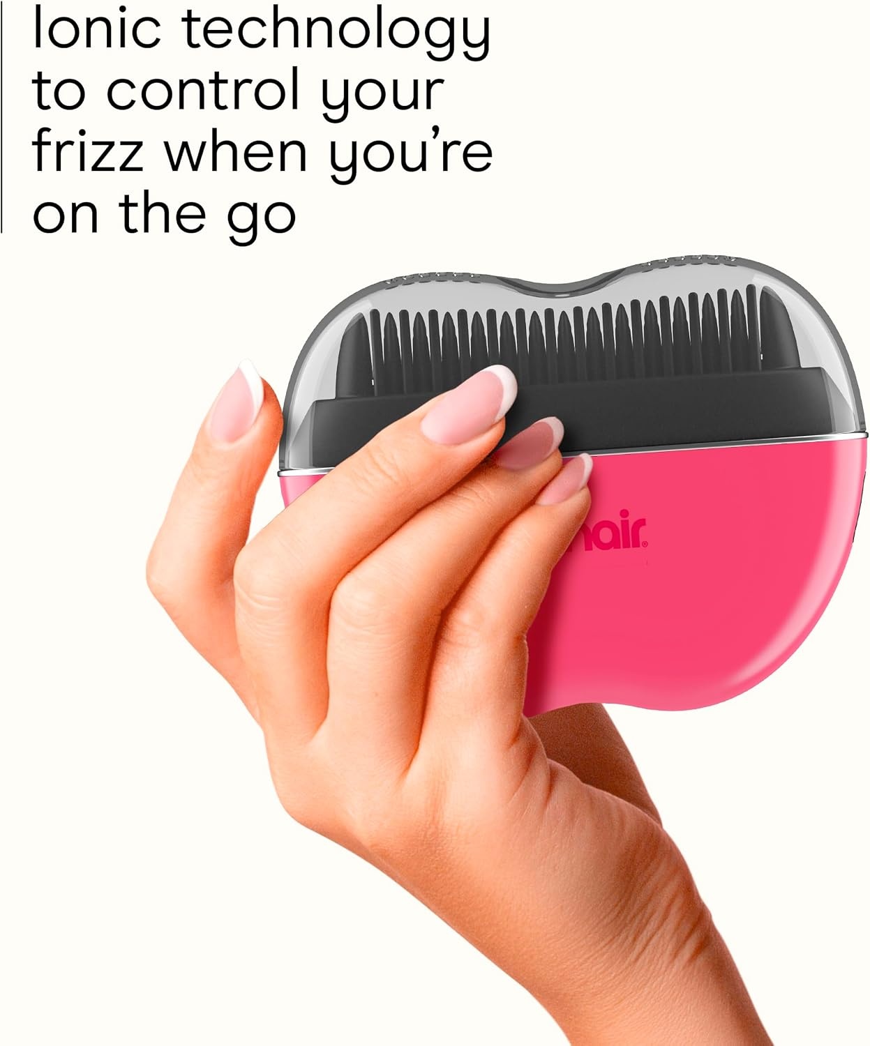 image:imageConair Ceramic Ionic Smoothing Brush Portable Frizz Control Styling Brush for Shine 2 Heat Settings up to 360F USBC Rechargeable TravelFriendly with Protective Cover Hot PinkBlack CR80