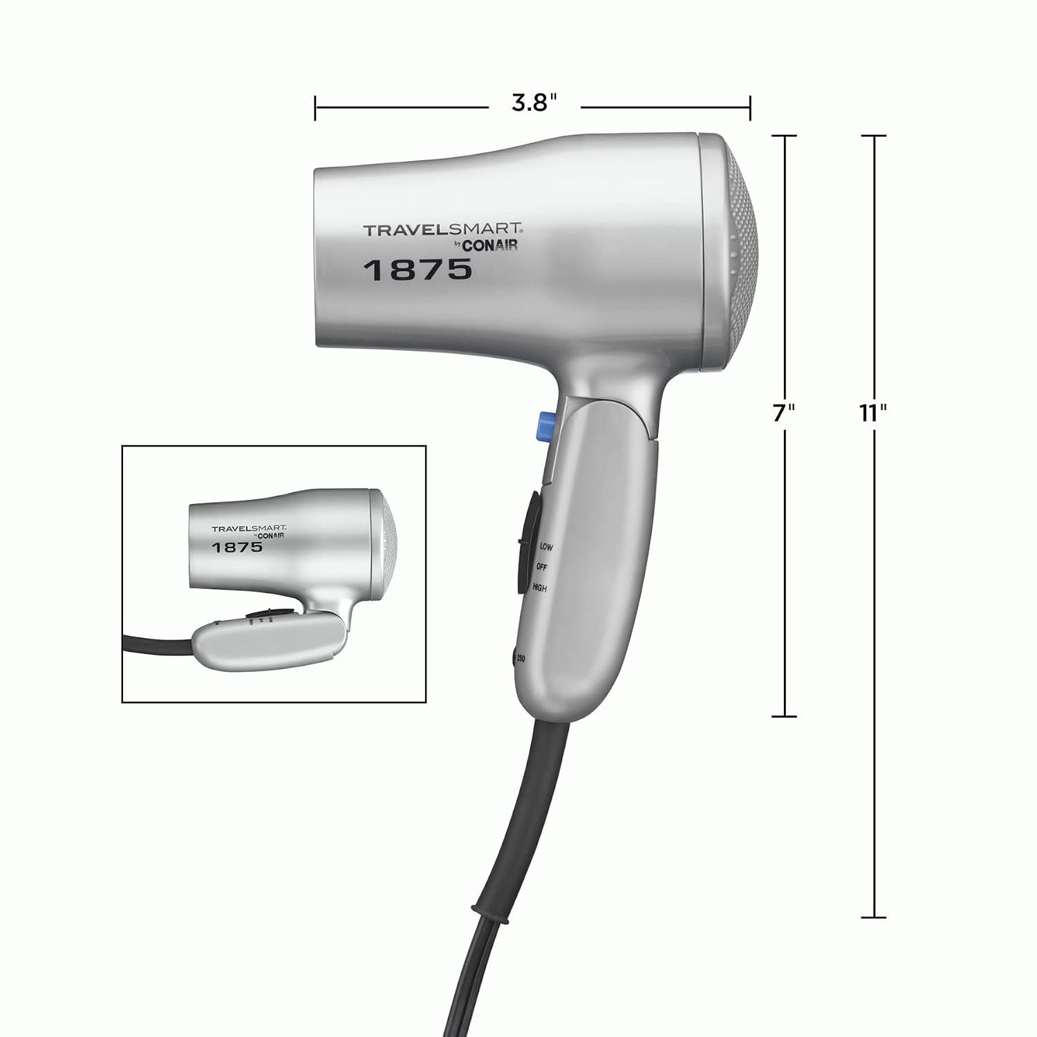image:imageConair Compact Hair Dryer Travel Blow Dryer Folding Hair Dryers for Women 1875W Travel Hair Dryer Lightweight Hairdryer Dual Voltage Hair Dryer for World Travel 2 Heat2 Speed Cool Shot Grey1 Count Pack of 4