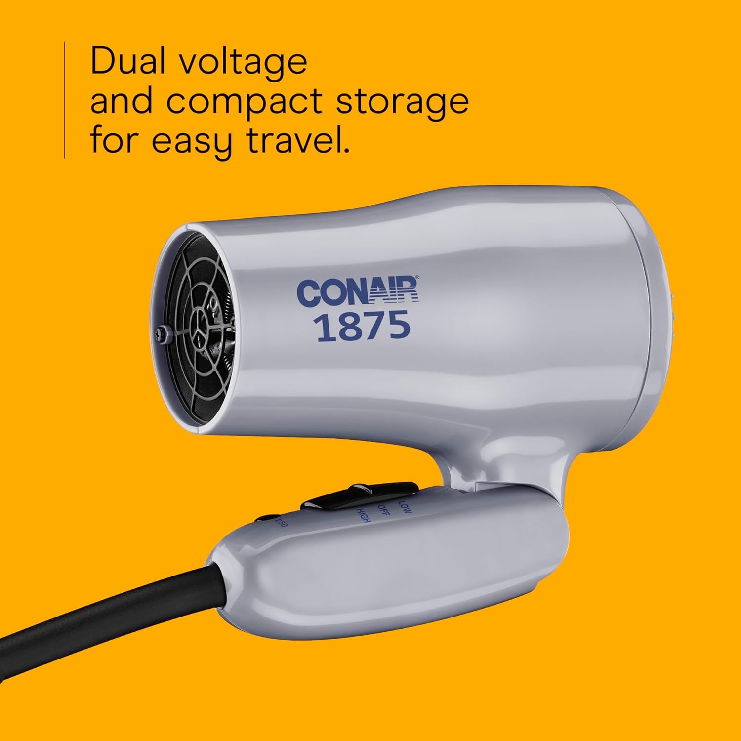 image:imageConair Compact Hair Dryer Travel Blow Dryer Folding Hair Dryers for Women 1875W Travel Hair Dryer Lightweight Hairdryer Dual Voltage Hair Dryer for World Travel 2 Heat2 Speed Cool Shot Grey1 Count Pack of 1