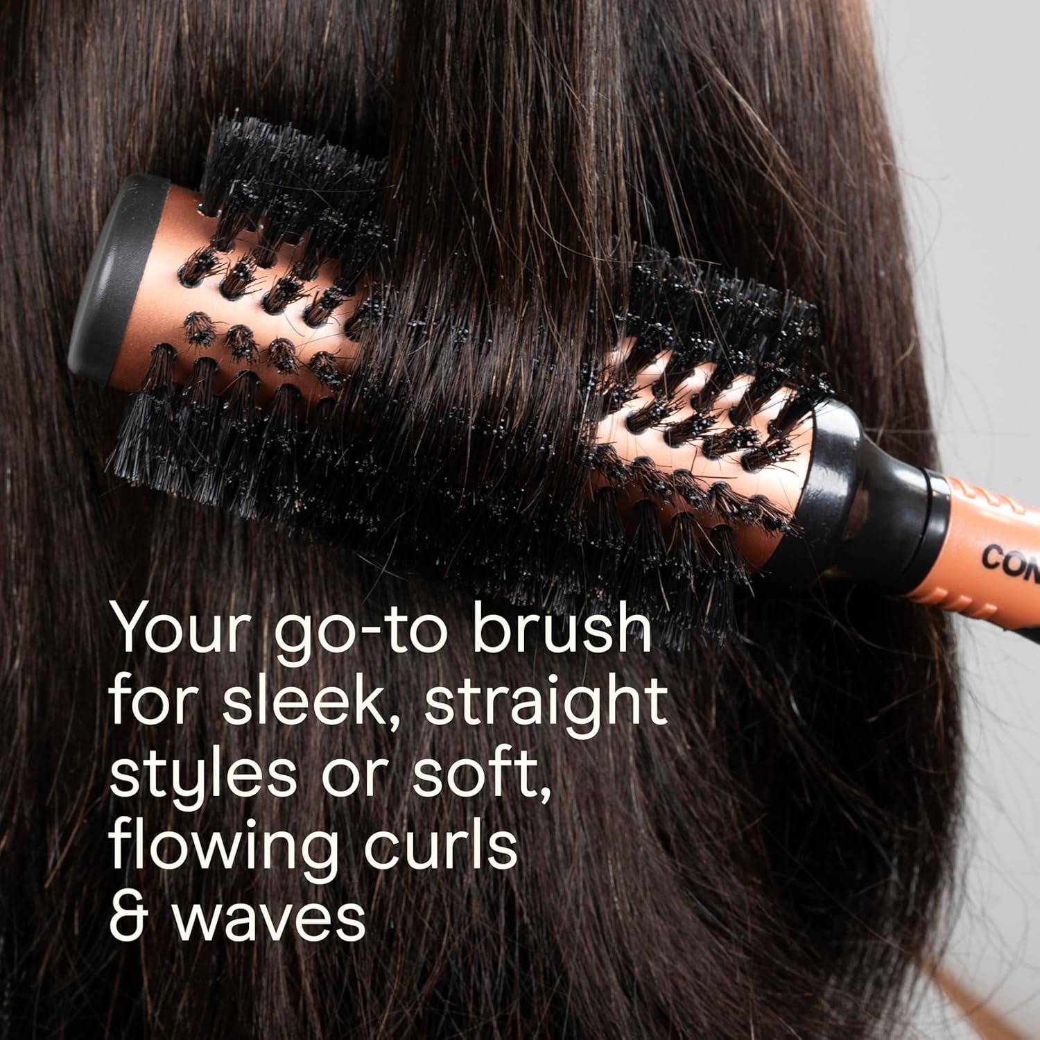 image:imageConair Copper Pro Mixed Boar Bristle Round Hair Brush with Medium Barrel CopperCoated Metal for Even Heat Distribution Natural Oil Distributing Bristles Ideal for Smoothing Wavy or Curly Hair