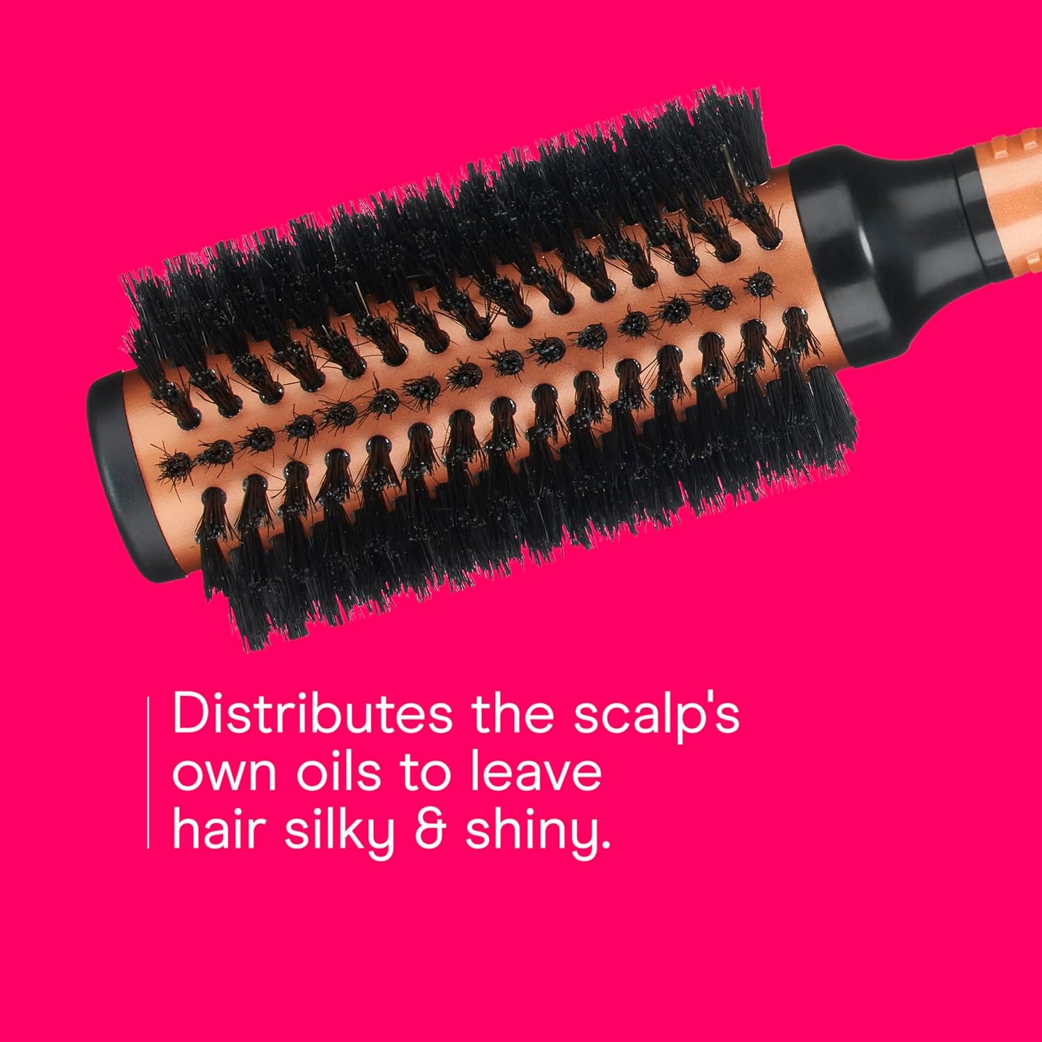 image:imageConair Copper Pro Mixed Boar Bristle Round Hair Brush with Medium Barrel CopperCoated Metal for Even Heat Distribution Natural Oil Distributing Bristles Ideal for Smoothing Wavy or Curly Hair