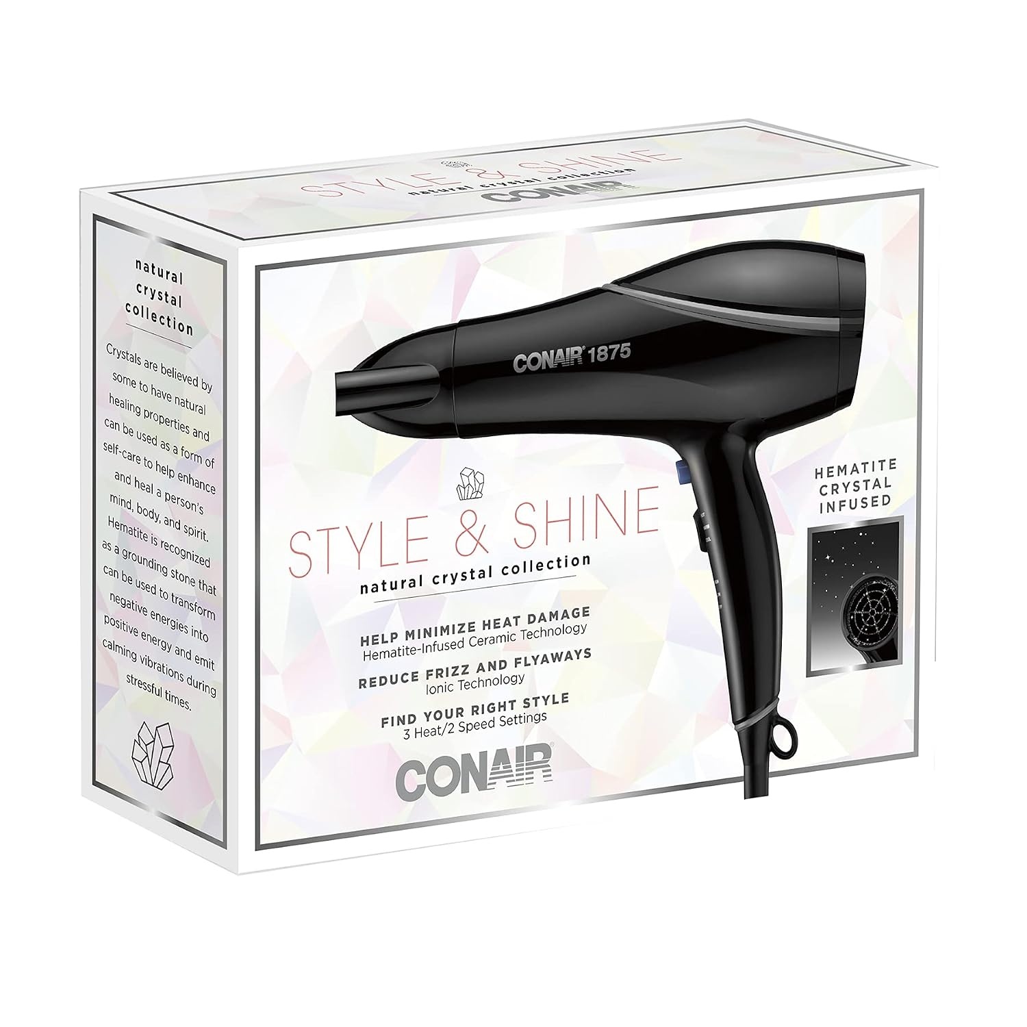 image:imageConair Crystal Infused Ceramic Hair Dryer Fast Drying Crystal Infused Ceramic Technology for Fine Medium Thick and Curly Hair Black 1901 Count Pack of 4