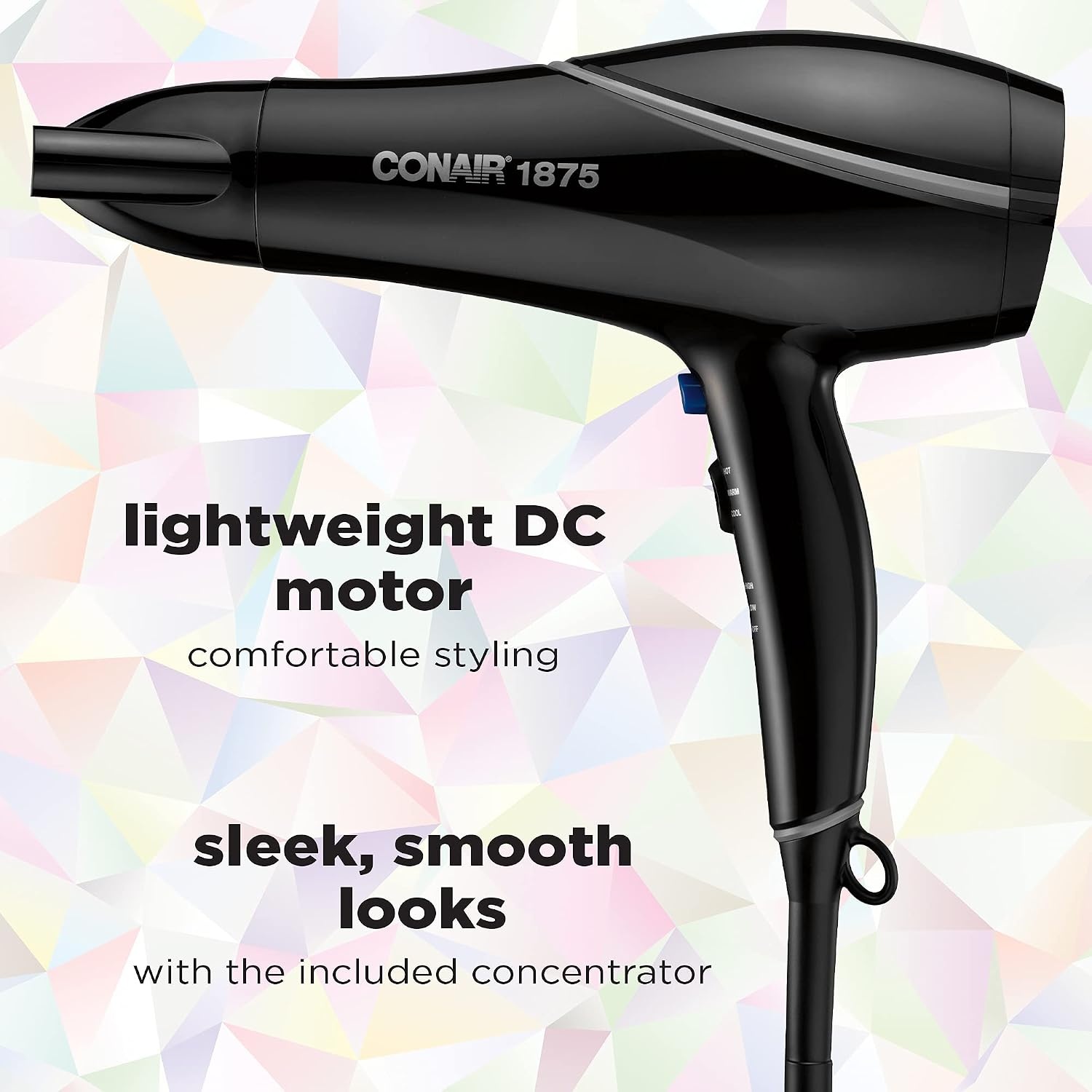 image:imageConair Crystal Infused Ceramic Hair Dryer Fast Drying Crystal Infused Ceramic Technology for Fine Medium Thick and Curly Hair Black 1901 Count Pack of 4