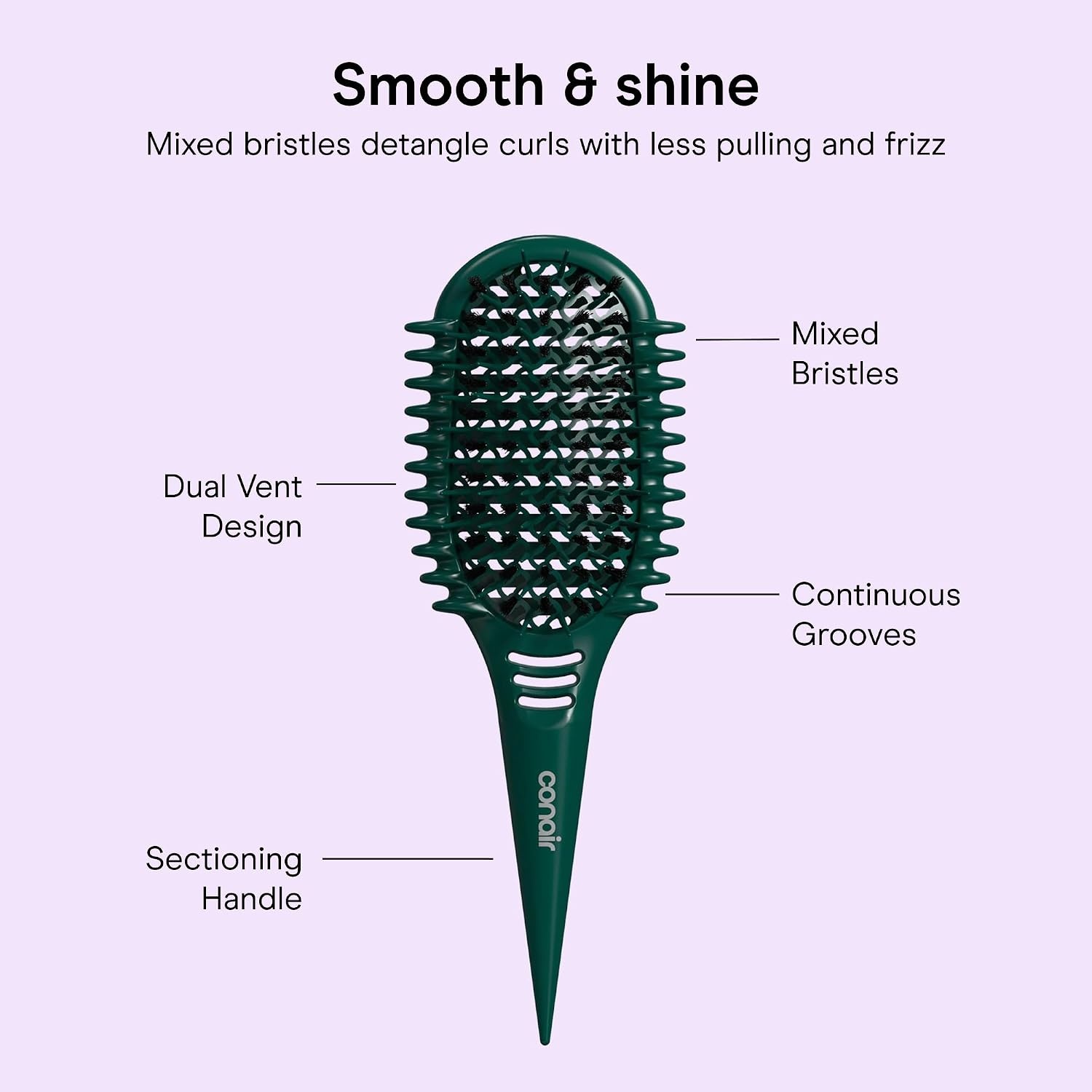 image:imageConair Curl Define Pro Detangler Brush DualVent Technology for Wavy Curly Coily 3C4C Hair 3Piece Set BR74516IN1L