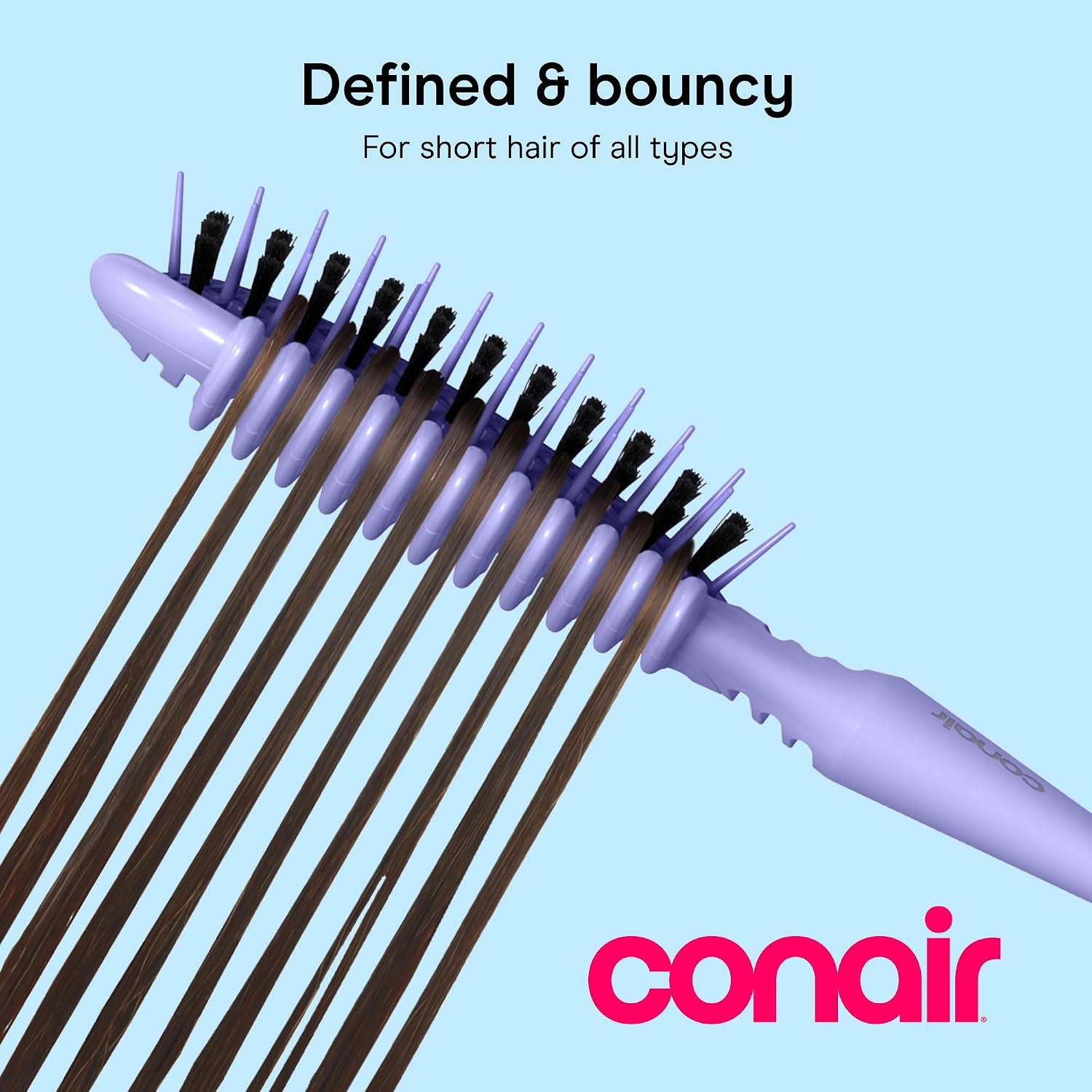 image:imageConair Curl Define Pro Detangler Brush for Curly Hair Dual Vents with Continuous Grooves Mixed Bristles for FrizzFree Detangling Smoothing and Curl Definition For Shorter Hair with Tight CurlsPurple