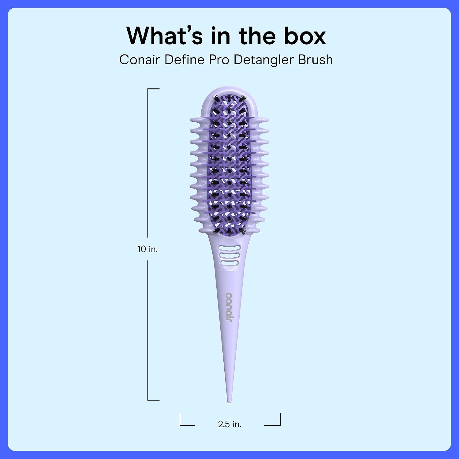 image:imageConair Curl Define Pro Detangler Brush for Curly Hair Dual Vents with Continuous Grooves Mixed Bristles for FrizzFree Detangling Smoothing and Curl Definition For Shorter Hair with Tight CurlsPurple