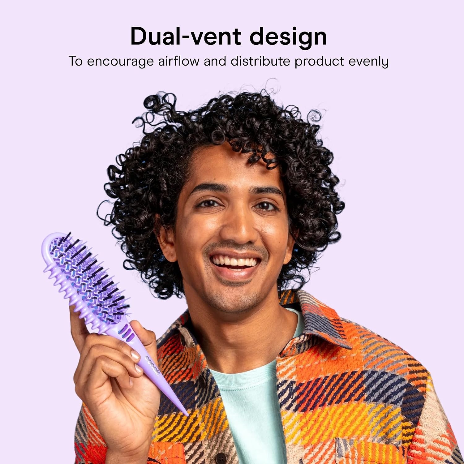 image:imageConair Curl Define Pro Detangler Brush for Curly Hair Dual Vents with Continuous Grooves Mixed Bristles for FrizzFree Detangling Smoothing and Curl Definition For Shorter Hair with Tight CurlsPurple
