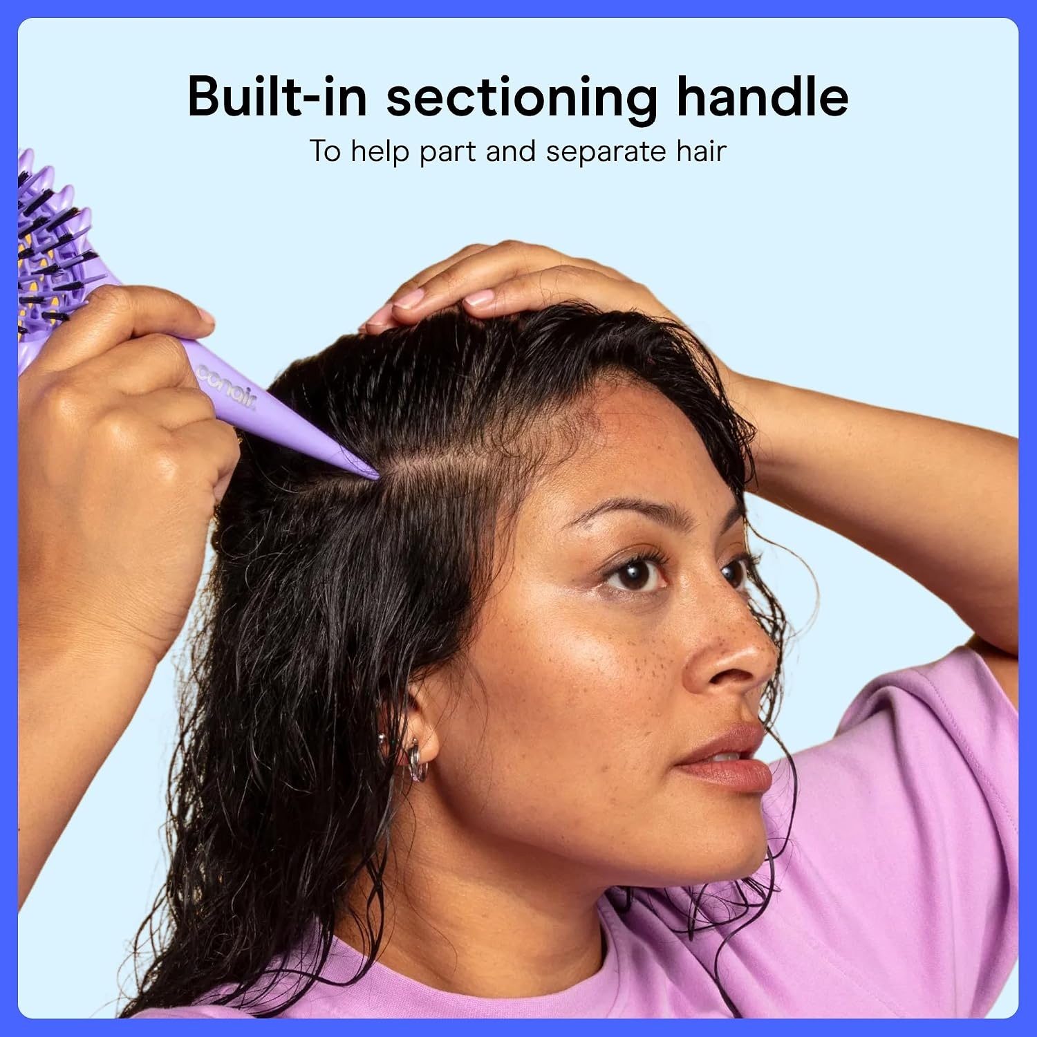 image:imageConair Curl Define Pro Detangler Brush for Curly Hair Dual Vents with Continuous Grooves Mixed Bristles for FrizzFree Detangling Smoothing and Curl Definition For Shorter Hair with Tight CurlsPurple