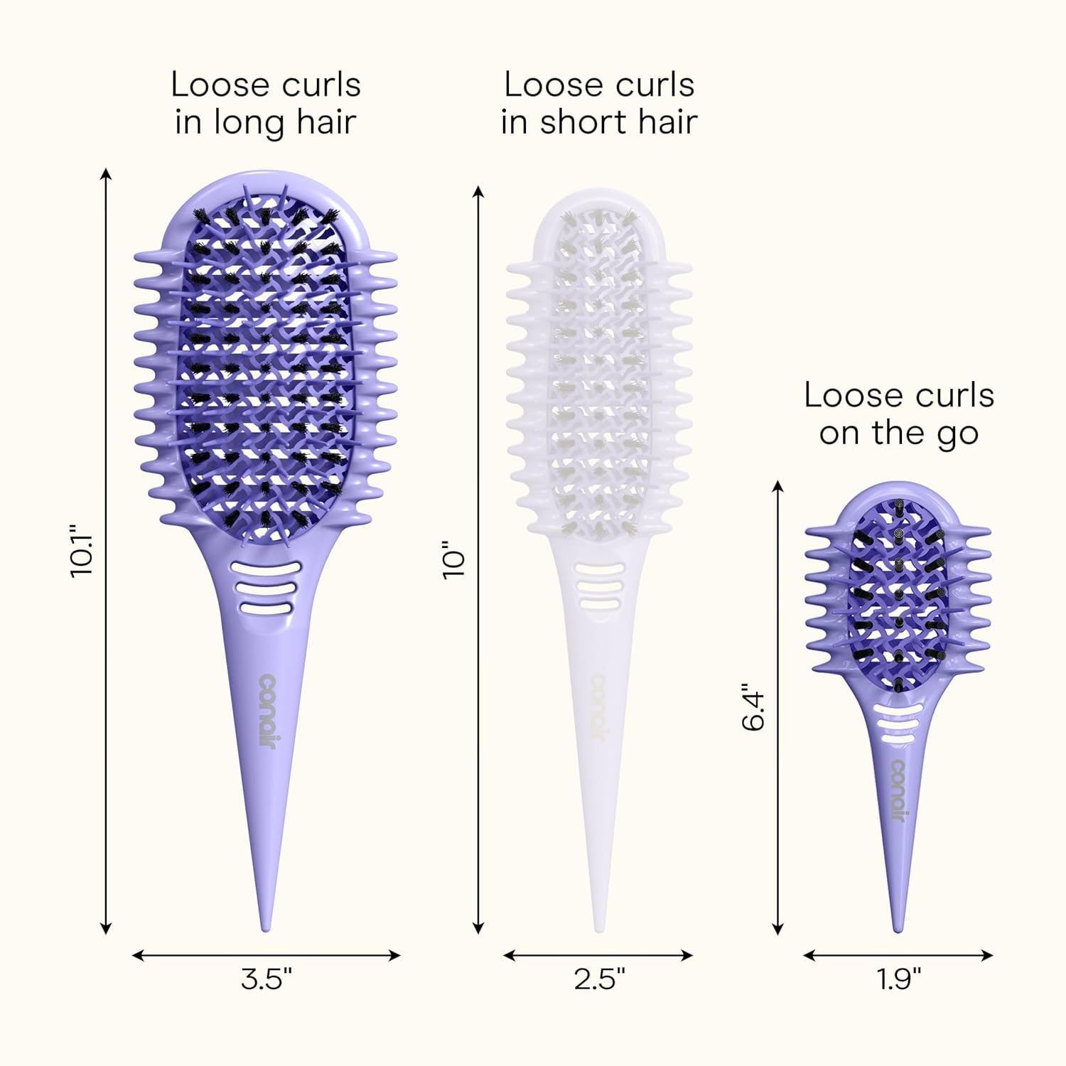 image:imageConair Curl Define Pro Large and Mini Detangler Brush Set for Loose Curls DualVent Design Curl Defining Brush with Continuous Grooves and Mixed Bristles Hairbrush Set for Long Hair Styling Purple
