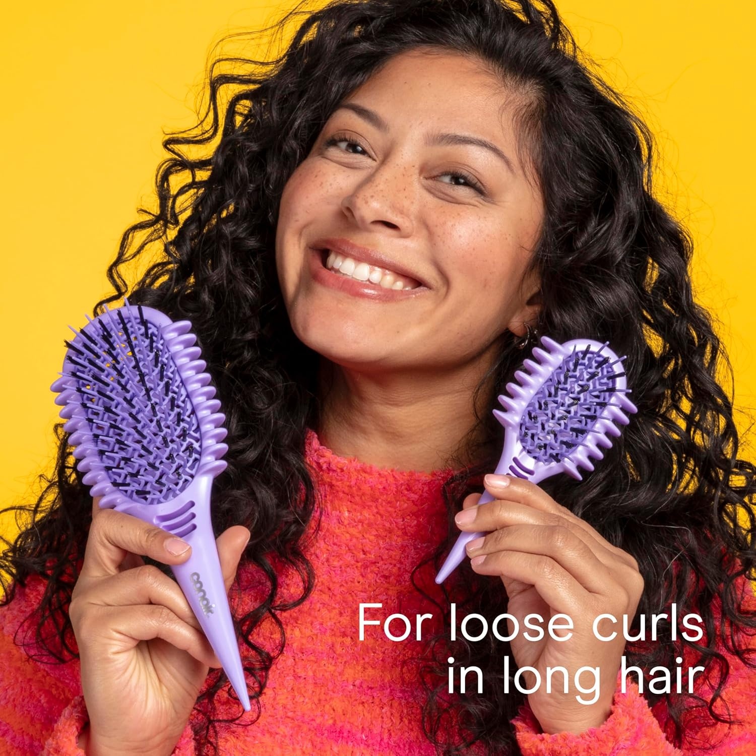 image:imageConair Curl Define Pro Large and Mini Detangler Brush Set for Loose Curls DualVent Design Curl Defining Brush with Continuous Grooves and Mixed Bristles Hairbrush Set for Long Hair Styling Purple