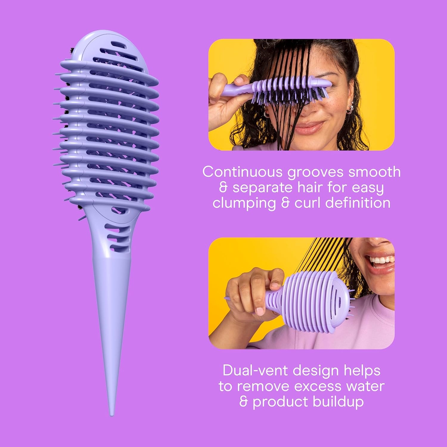 image:imageConair Curl Define Pro Large and Mini Detangler Brush Set for Loose Curls DualVent Design Curl Defining Brush with Continuous Grooves and Mixed Bristles Hairbrush Set for Long Hair Styling Purple