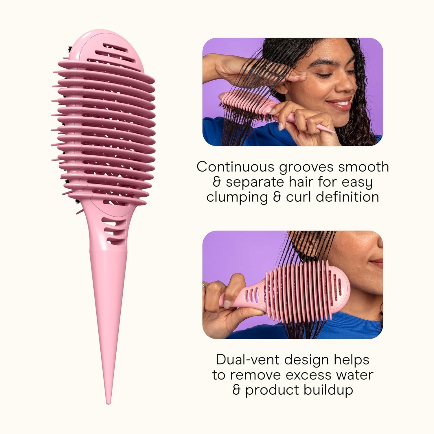image:imageConair Curl Define Pro Large and Mini Detangler Brush Set for Tight Curls DualVent Design Curl Defining Brush with Continuous Grooves and Mixed Bristles Hairbrush Set for Long Hair Styling Pink