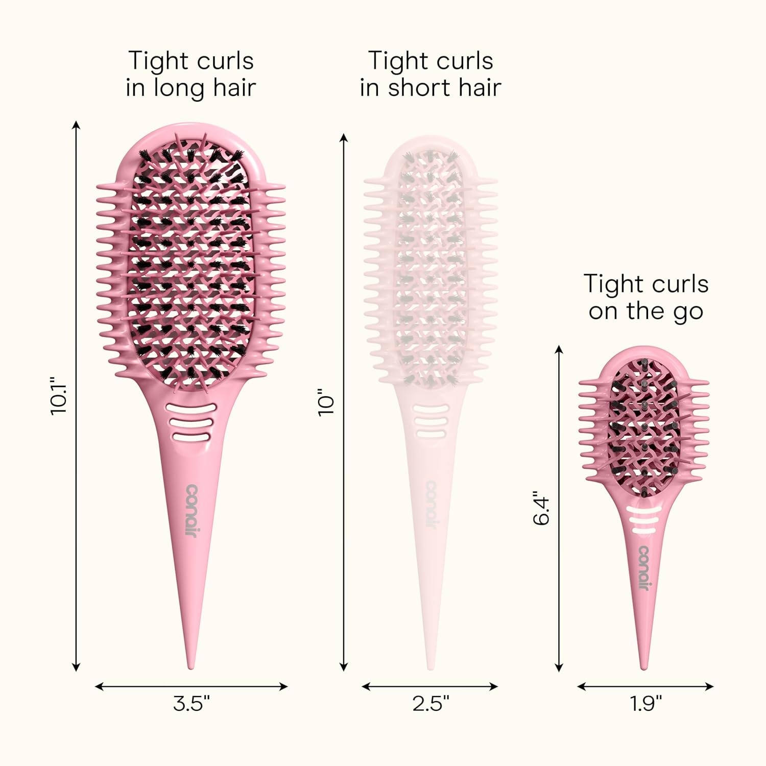 image:imageConair Curl Define Pro Large and Mini Detangler Brush Set for Tight Curls DualVent Design Curl Defining Brush with Continuous Grooves and Mixed Bristles Hairbrush Set for Long Hair Styling Pink