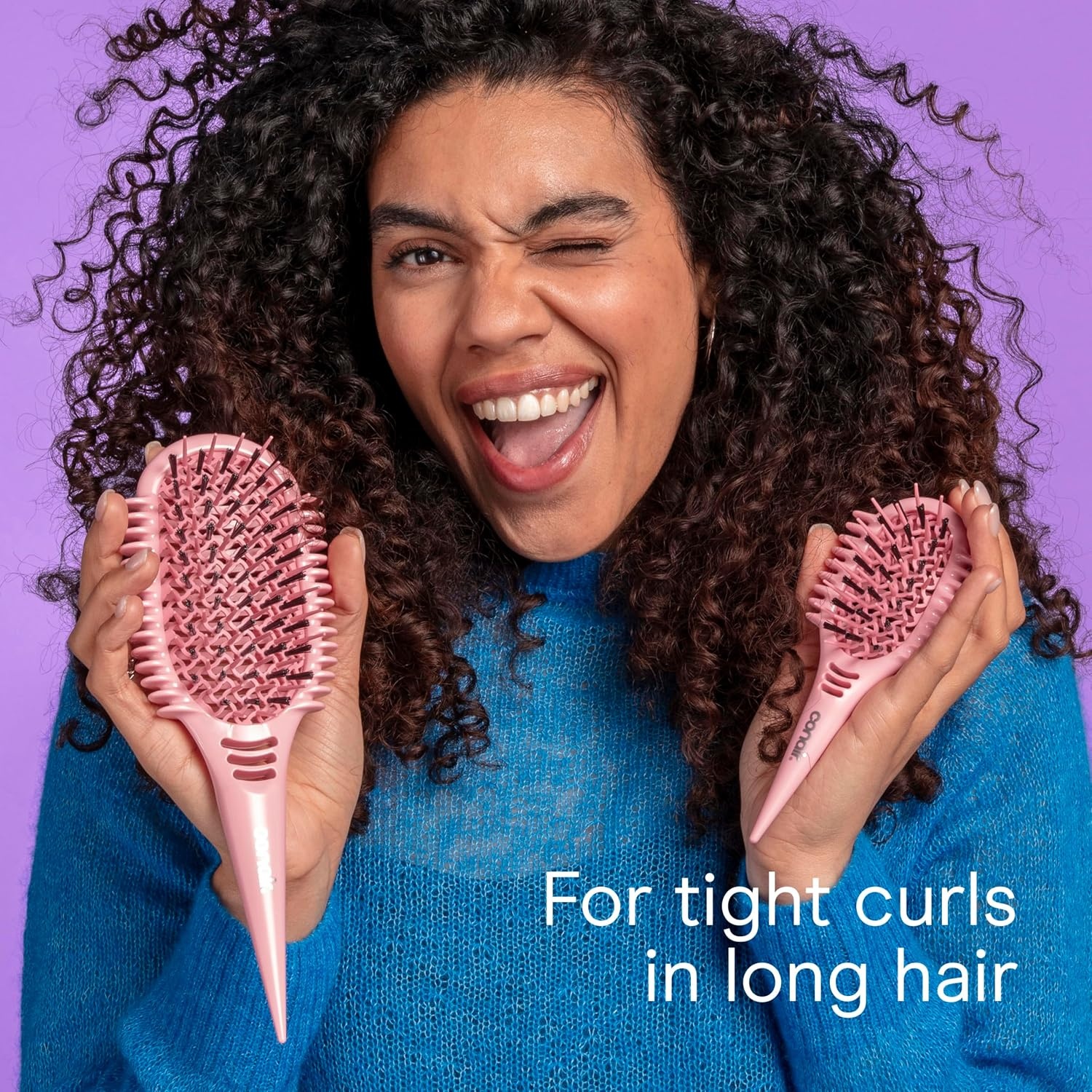 image:imageConair Curl Define Pro Large and Mini Detangler Brush Set for Tight Curls DualVent Design Curl Defining Brush with Continuous Grooves and Mixed Bristles Hairbrush Set for Long Hair Styling Pink