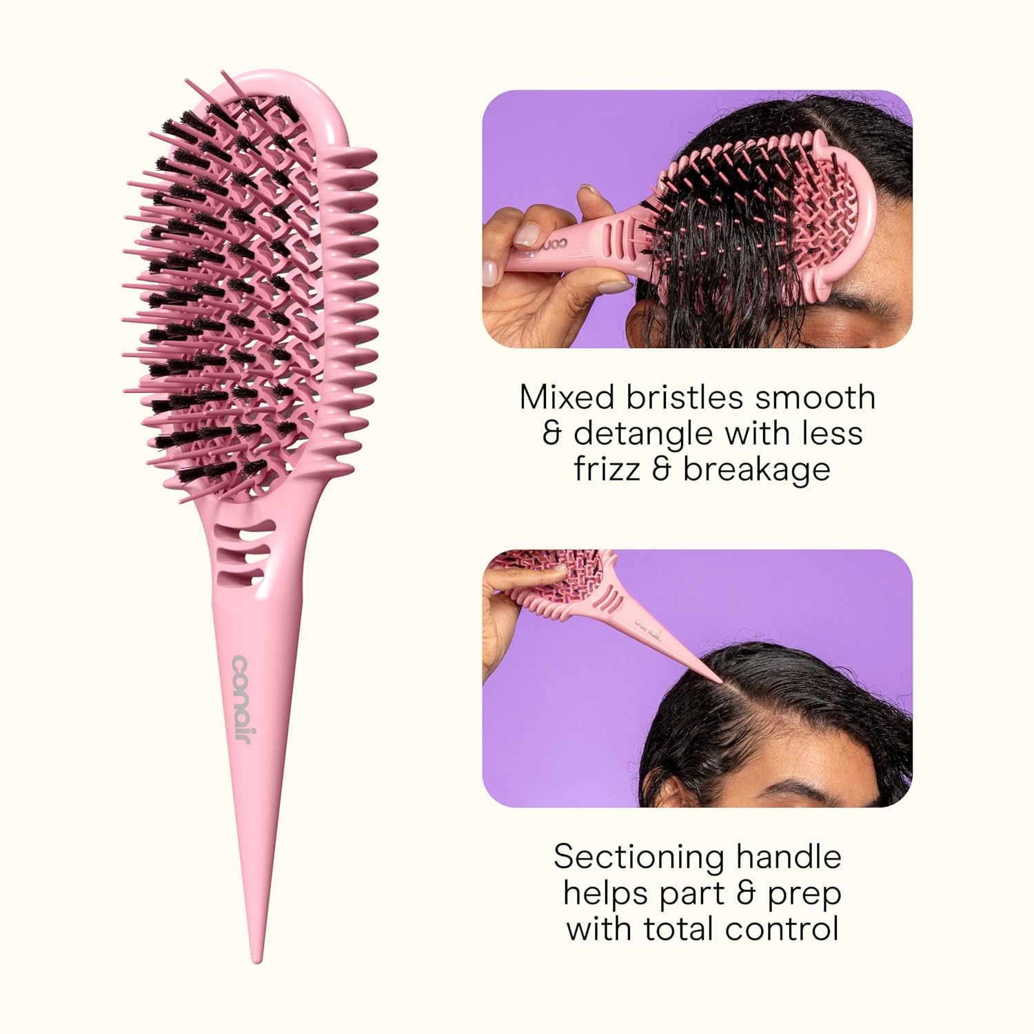 image:imageConair Curl Define Pro Large and Mini Detangler Brush Set for Tight Curls DualVent Design Curl Defining Brush with Continuous Grooves and Mixed Bristles Hairbrush Set for Long Hair Styling Pink
