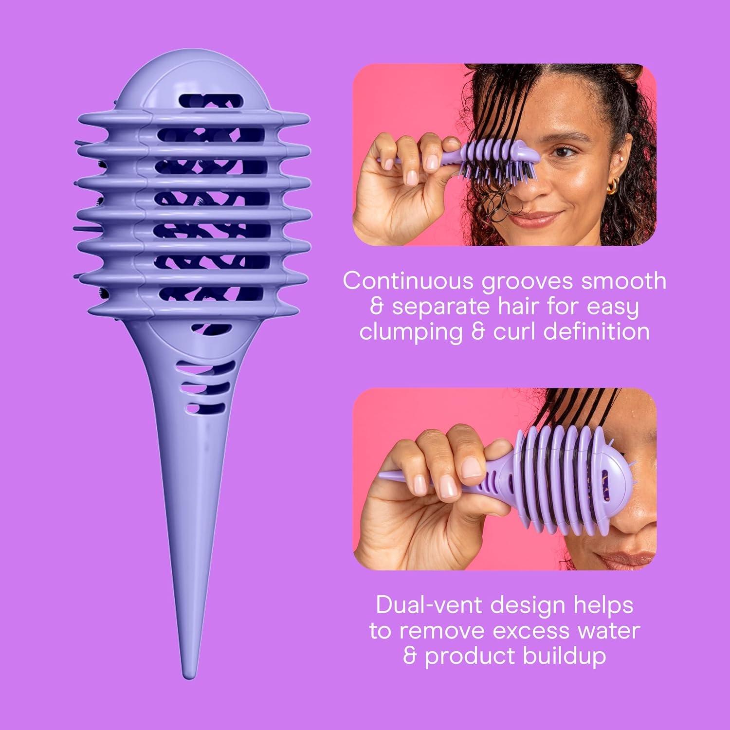 image:imageConair Curl Define Pro Mini Detangler Brush for Loose Curls DualVent Design Curl Defining Brush with Continuous Grooves Mixed Bristles for FrizzFree Detangling Smoothing and Definition PurplePurple