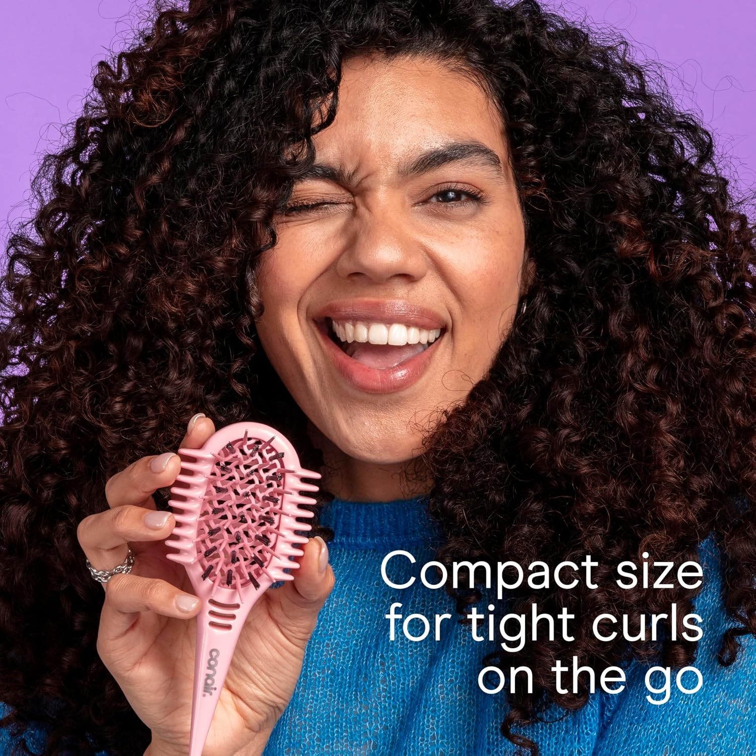 image:imageConair Curl Define Pro Mini Detangler Brush for Loose Curls DualVent Design Curl Defining Brush with Continuous Grooves Mixed Bristles for FrizzFree Detangling Smoothing and Definition PurplePink