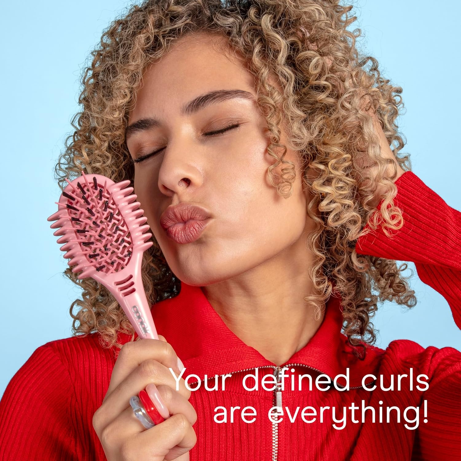image:imageConair Curl Define Pro Mini Detangler Brush for Loose Curls DualVent Design Curl Defining Brush with Continuous Grooves Mixed Bristles for FrizzFree Detangling Smoothing and Definition PurplePink