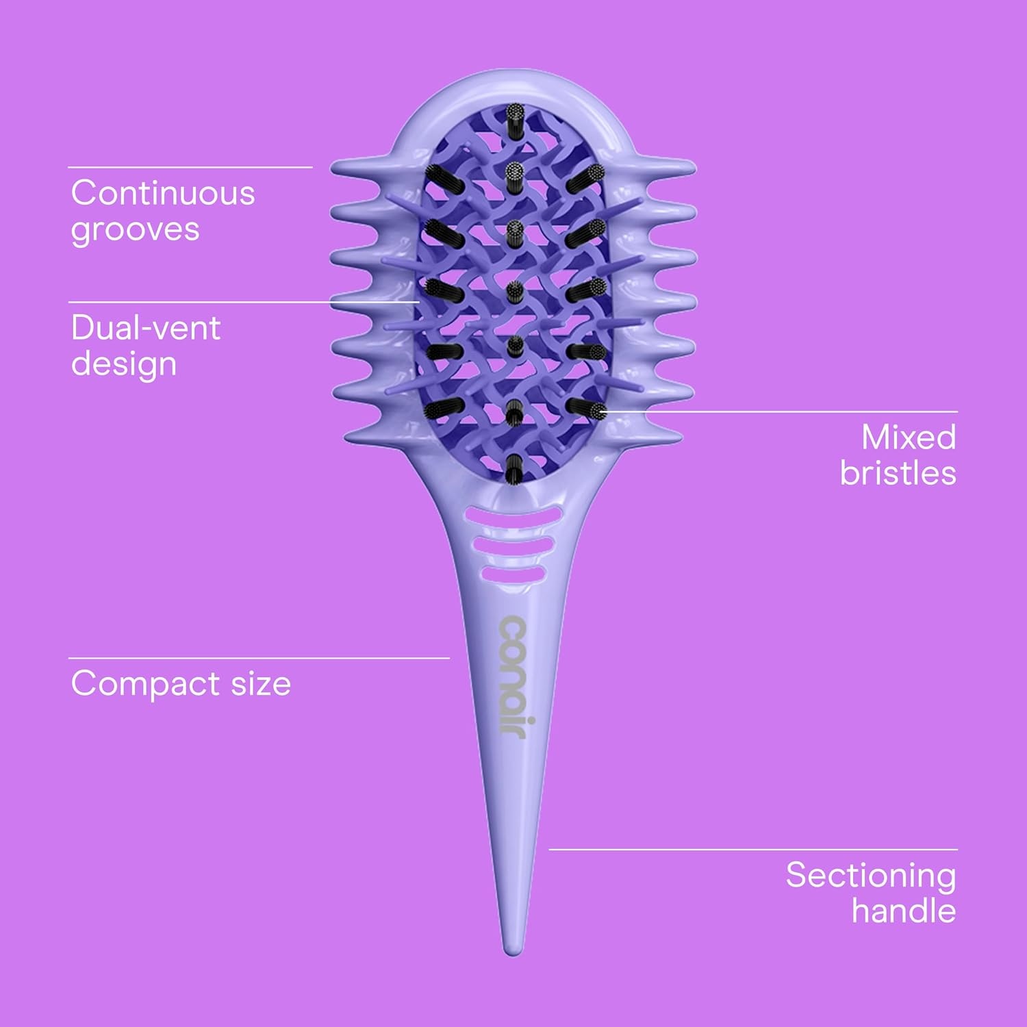 image:imageConair Curl Define Pro Mini Detangler Brush for Loose Curls DualVent Design Curl Defining Brush with Continuous Grooves Mixed Bristles for FrizzFree Detangling Smoothing and Definition PurplePurple