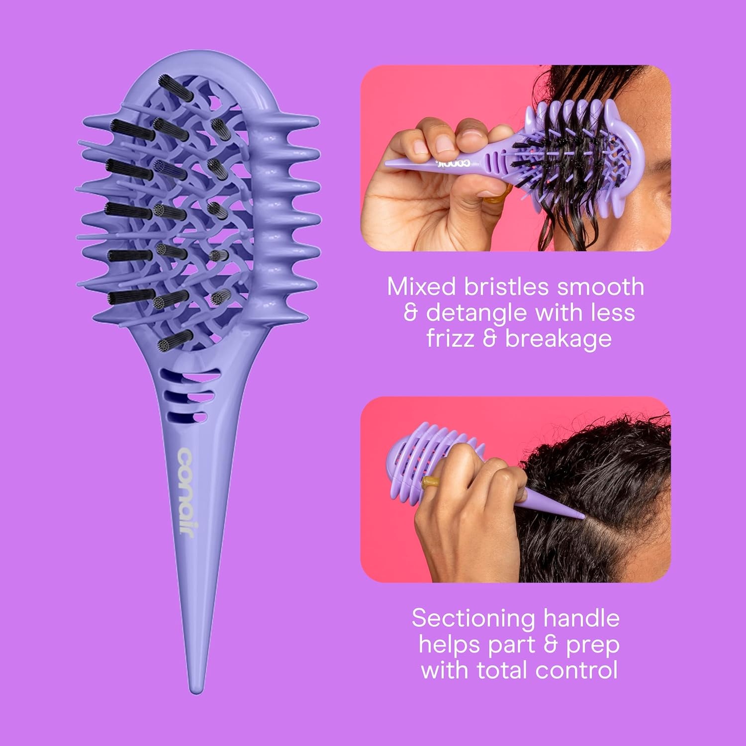 image:imageConair Curl Define Pro Mini Detangler Brush for Loose Curls DualVent Design Curl Defining Brush with Continuous Grooves Mixed Bristles for FrizzFree Detangling Smoothing and Definition PurplePurple