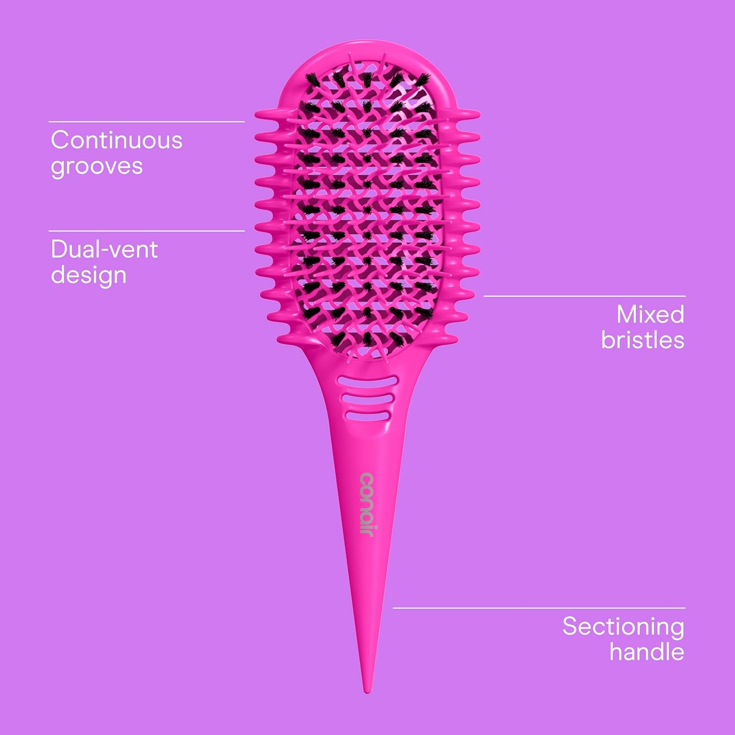 image:imageConair Detangler Curly Hair Brush Curl Define Pro for Enhancing and Detangling Loose Curls and Long Hair Purple BR95707PUR2LPink