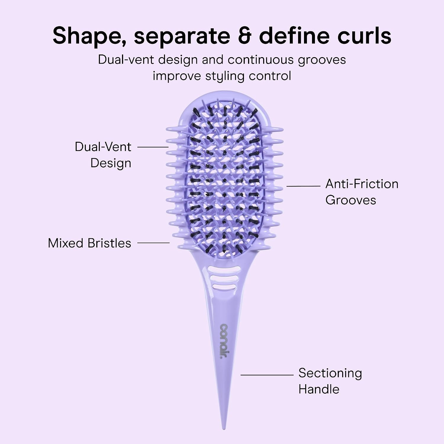 image:imageConair Detangler Curly Hair Brush Curl Define Pro for Enhancing and Detangling Loose Curls and Long Hair Purple BR95707PUR2LPurple