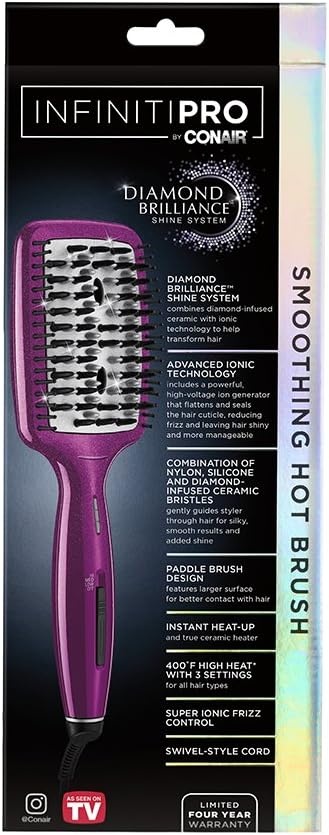 image:imageConair DiamondInfused Ceramic Smoothing Hot BrushStraightening Brush Pink 400 Degree HighHeat with 3 SettingsPink