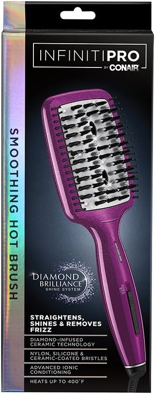 image:imageConair DiamondInfused Ceramic Smoothing Hot BrushStraightening Brush Pink 400 Degree HighHeat with 3 SettingsPink
