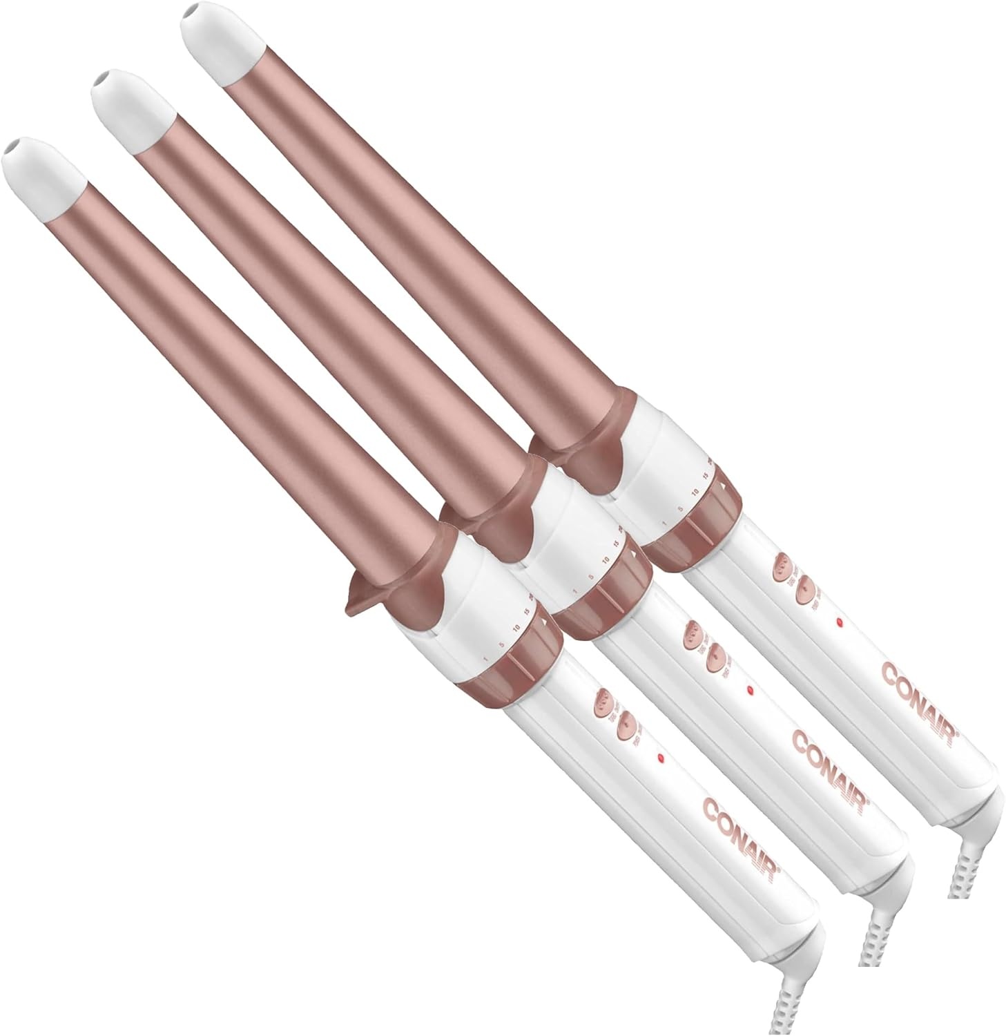 image:imageConair Double Ceramic 1In ClampFree Curling Wand Clampfree double 1in ceramic wand styles creasefree beachy waves on short to long hair WhiteRose Gold CD705L13White