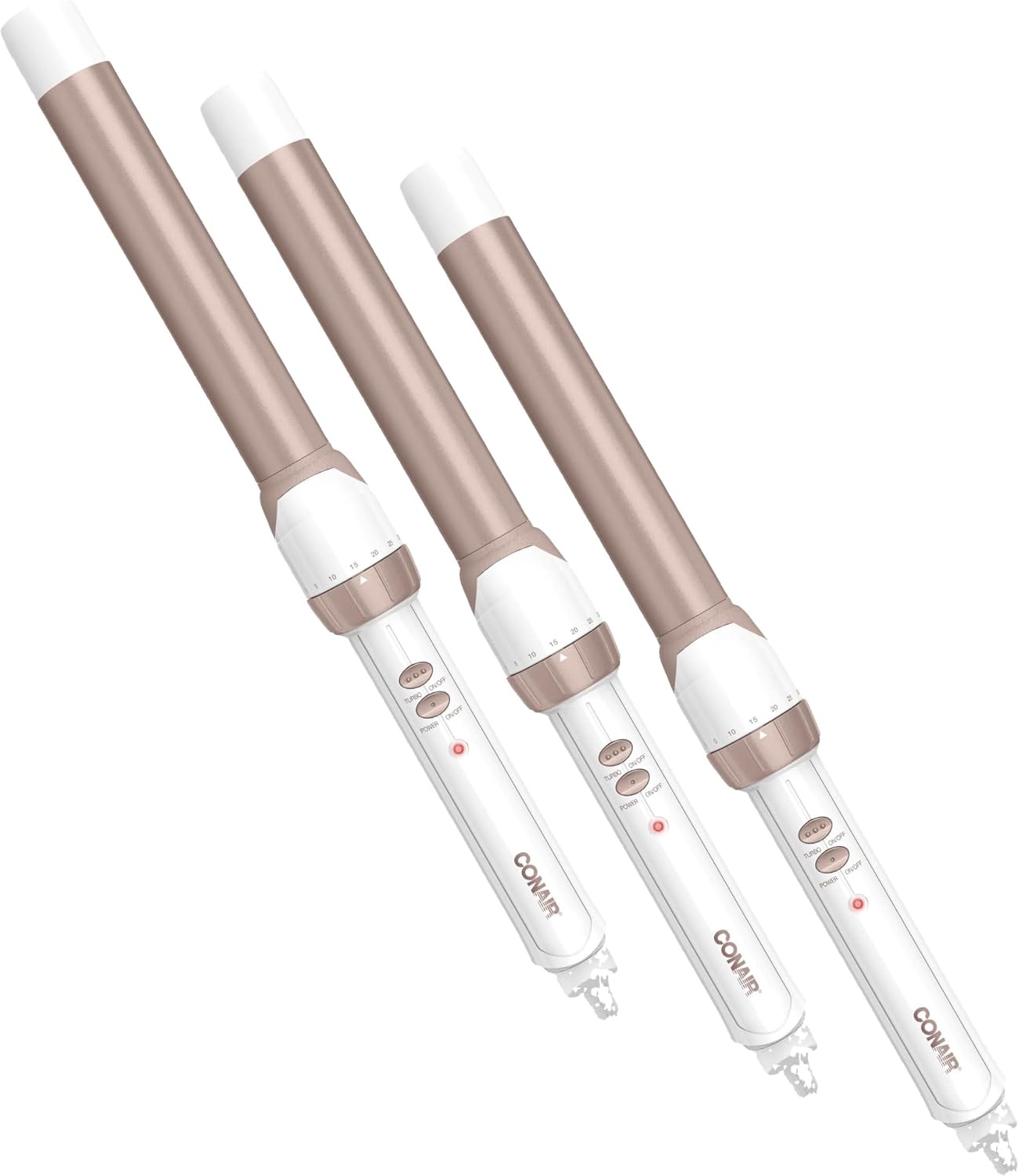 image:imageConair Double Ceramic 1In ClampFree Curling Wand Clampfree double 1in ceramic wand styles creasefree beachy waves on short to long hair WhiteRose Gold CD705L13White