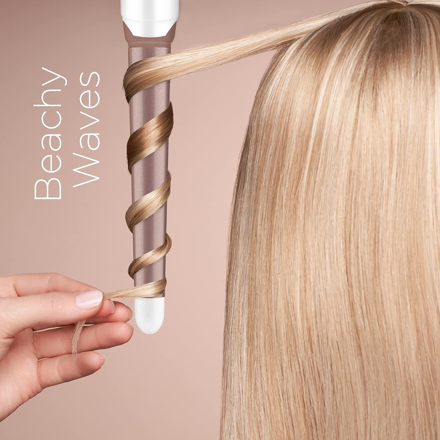 image:imageConair Double Ceramic 1In ClampFree Curling Wand Clampfree double 1in ceramic wand styles creasefree beachy waves on short to long hair WhiteRose Gold CD705L13White