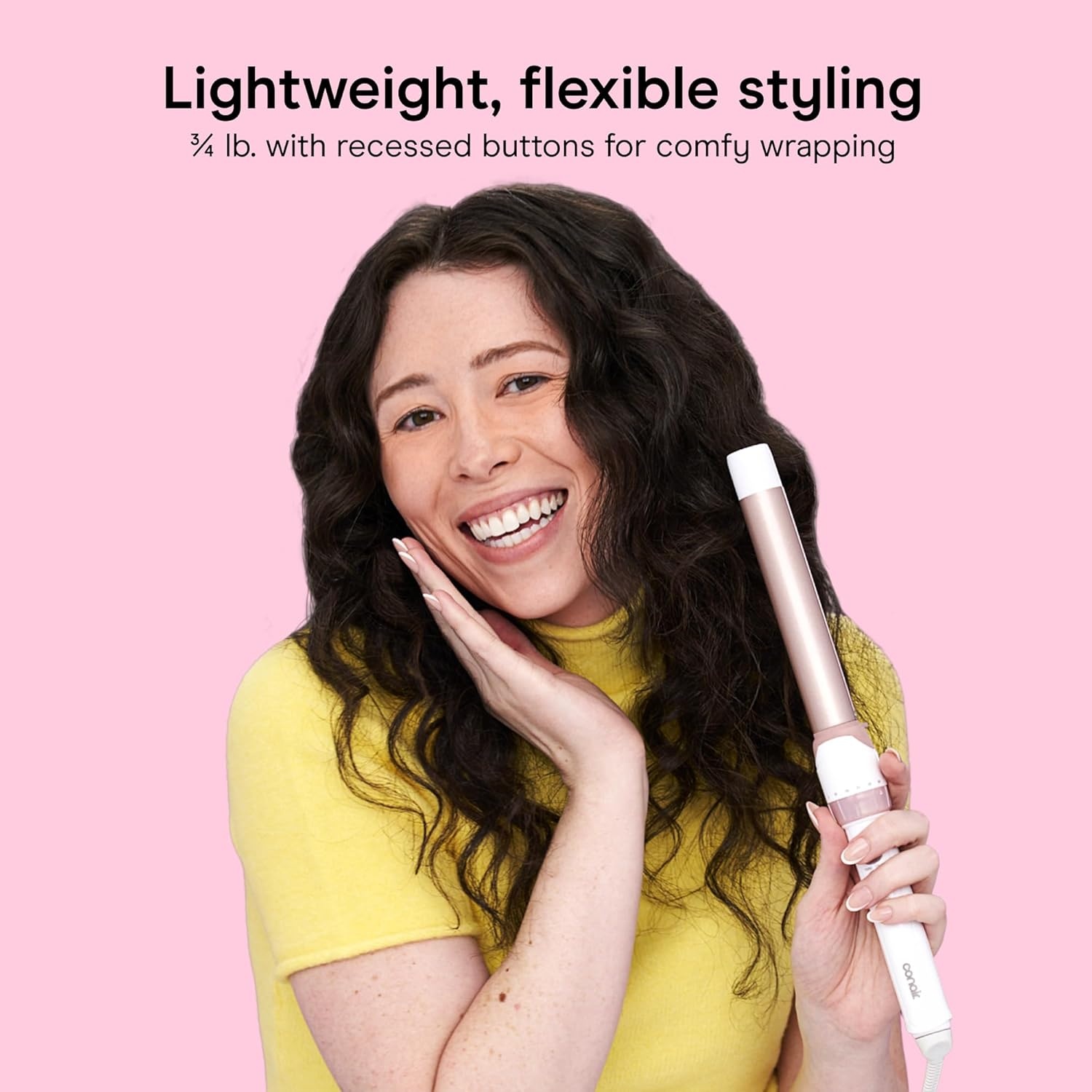 image:imageConair Double Ceramic 1In ClampFree Curling Wand Clampfree double 1in ceramic wand styles creasefree beachy waves on short to long hair WhiteRose Gold CD705L13WhiteRose Gold