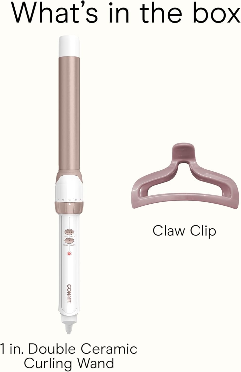 image:imageConair Double Ceramic 1In ClampFree Curling Wand Clampfree double 1in ceramic wand styles creasefree beachy waves on short to long hair WhiteRose Gold CD705L13White