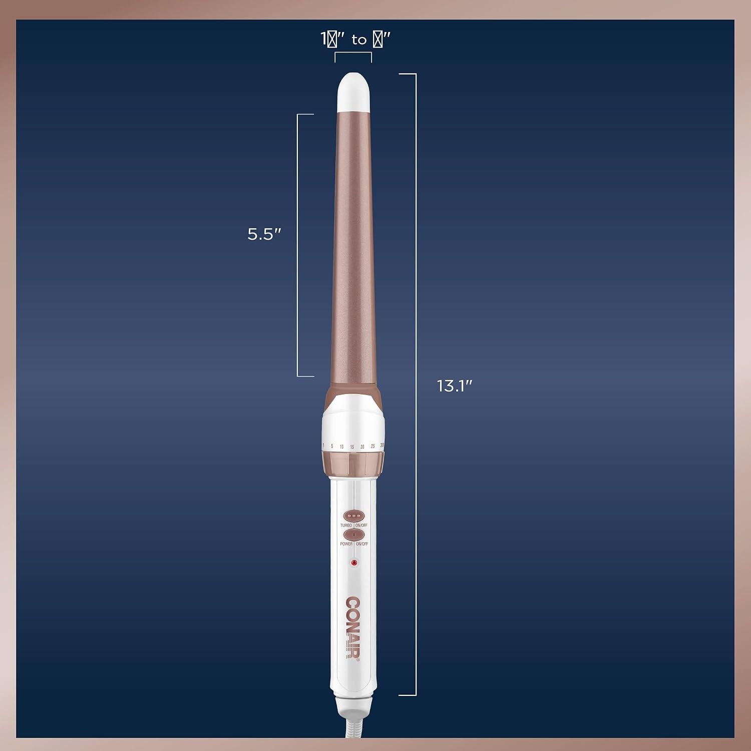 image:imageConair Double Ceramic 1In ClampFree Curling Wand Clampfree double 1in ceramic wand styles creasefree beachy waves on short to long hair WhiteRose Gold CD705L13White