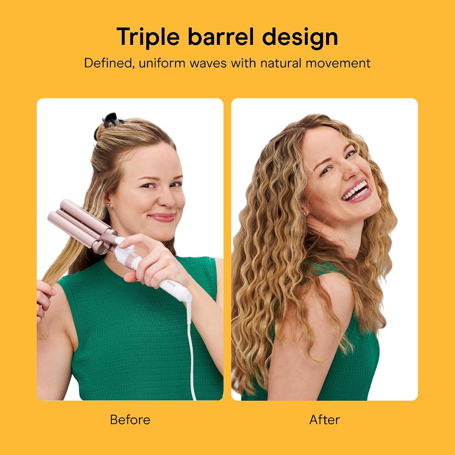 image:imageConair Double Ceramic 3 Barrel Curling Iron Triple Barrel Waver Hair Tool Creates Deep Continuous Waves Hair Curler for All Hair Lengths WhiteRose Gold1 inch